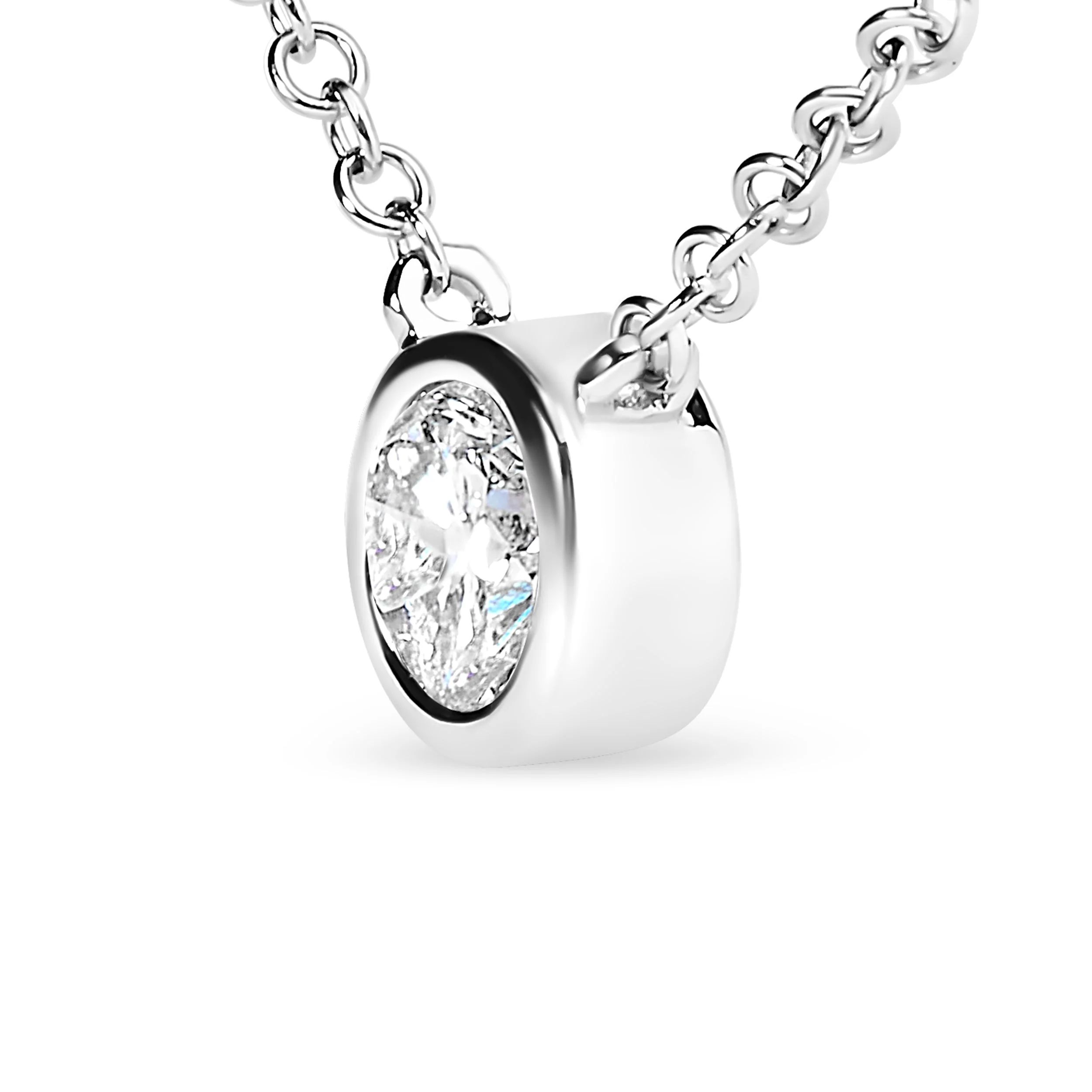 10K White Gold 1/2 Carat Round Brilliant-Cut Diamond Modern Bezel-Set Solitaire 16"-18" Pendant Necklace (H-I Color, SI2-I1 Clarity) - Image 4