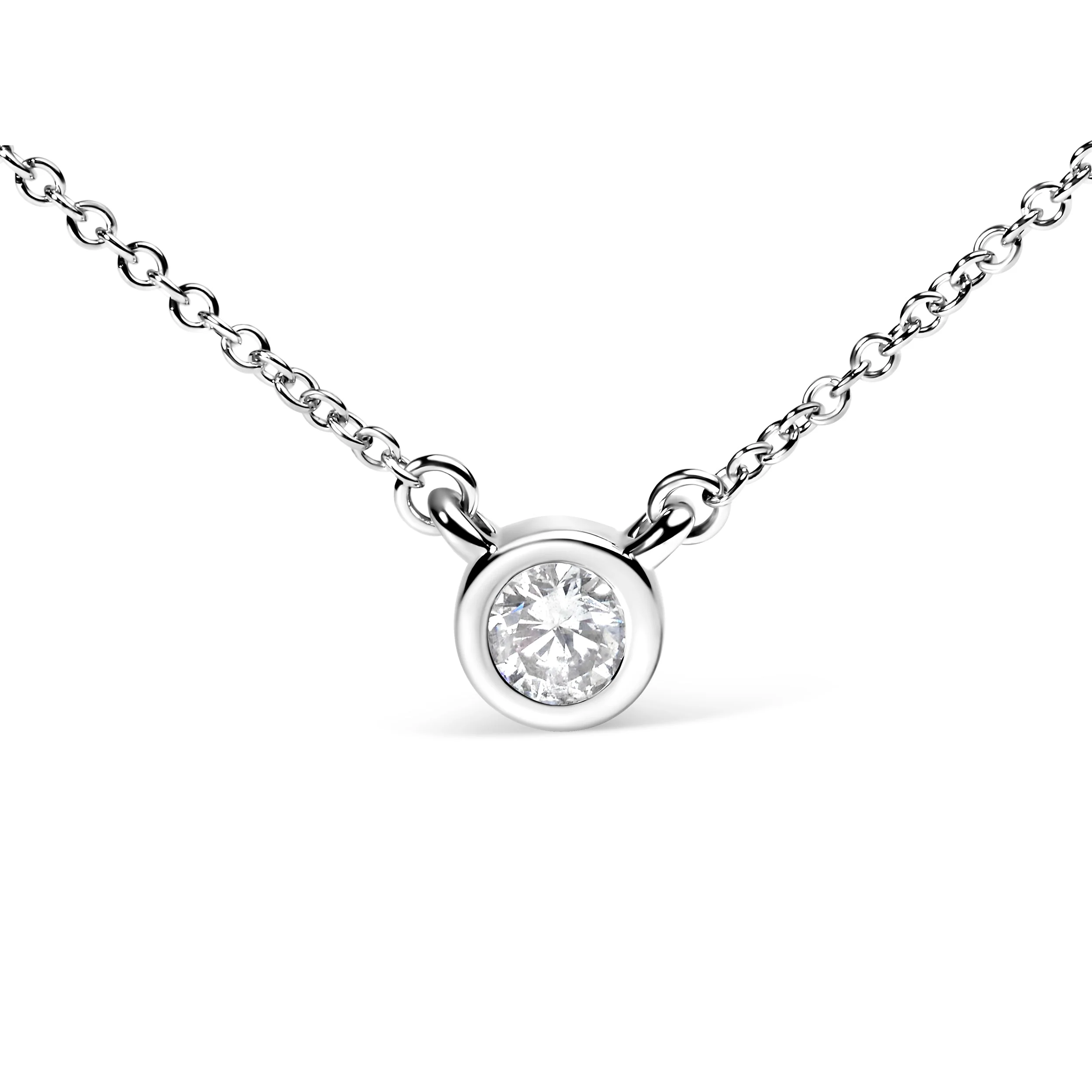 10K White Gold 1/2 Carat Round Brilliant-Cut Diamond Modern Bezel-Set Solitaire 16"-18" Pendant Necklace (H-I Color, SI2-I1 Clarity) - Image 7