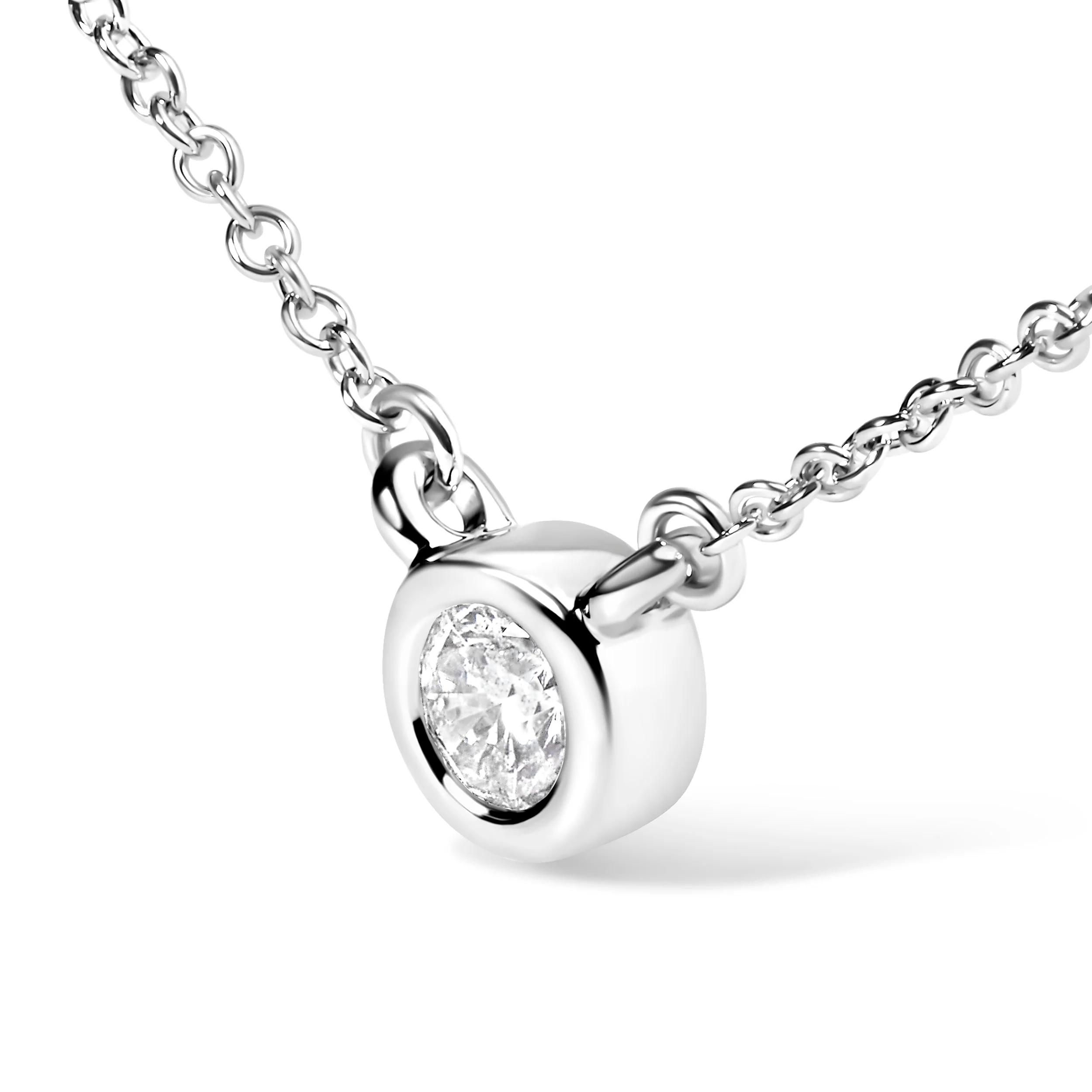 10K White Gold 1/2 Carat Round Brilliant-Cut Diamond Modern Bezel-Set Solitaire 16"-18" Pendant Necklace (H-I Color, SI2-I1 Clarity) - Image 8
