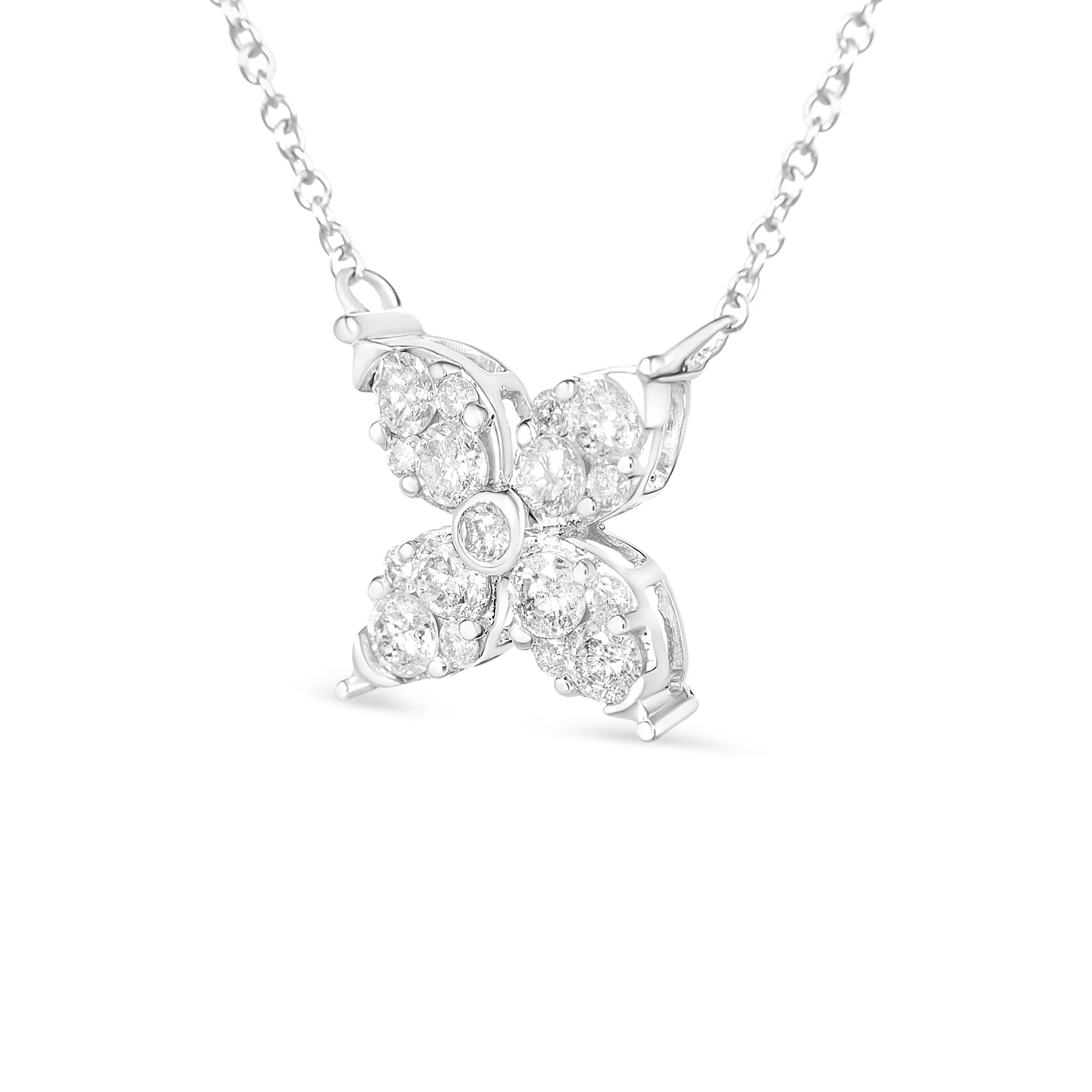 10K White Gold 1/2 Cttw Brilliant Round Diamond Marquise Shaped 4 Leaf Clover Adjustable 16-18" Inch Pendant Necklace (I-J Color, I1-I2 Clarity) - Image 2