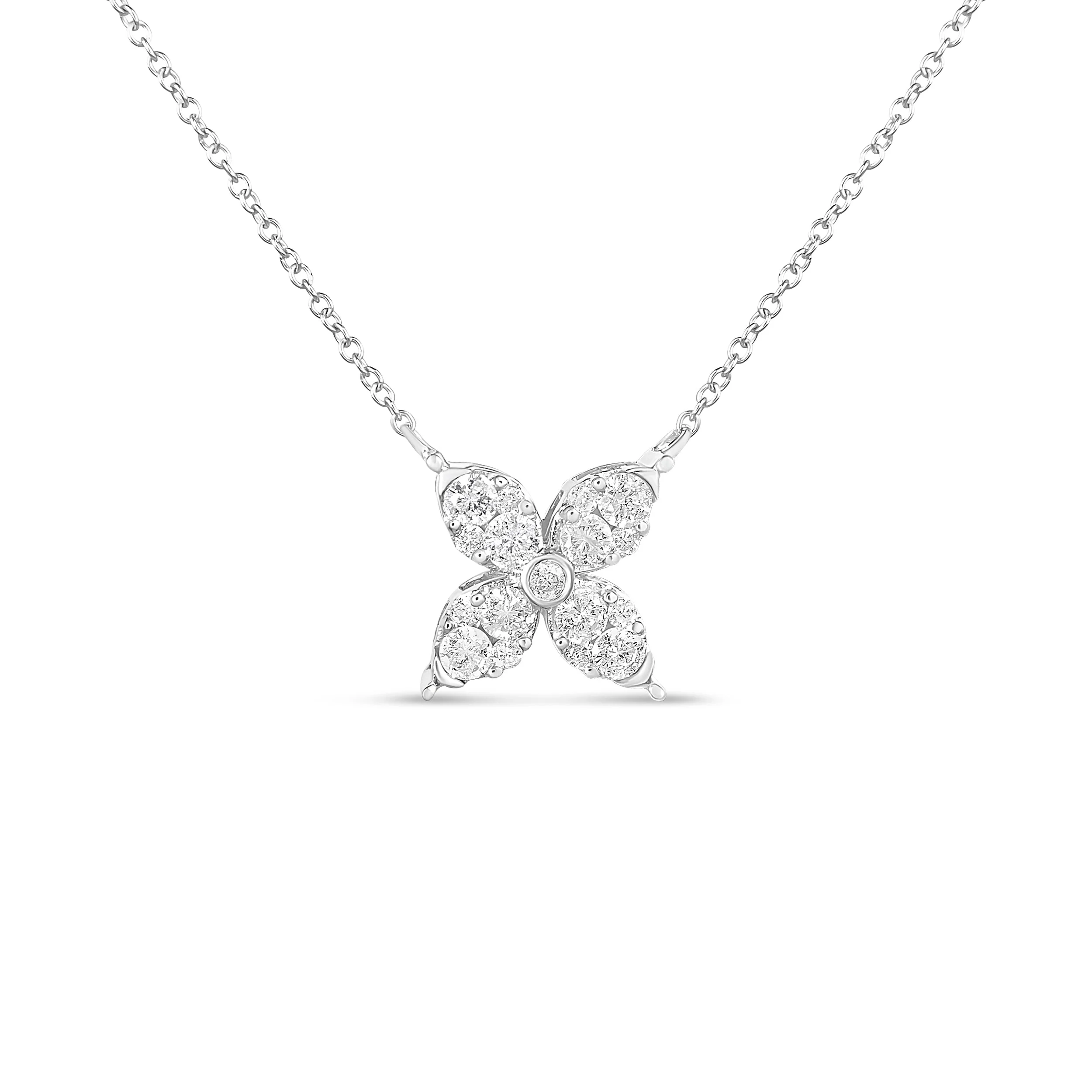 10K White Gold 1/2 Cttw Brilliant Round Diamond Marquise Shaped 4 Leaf Clover Adjustable 16-18" Inch Pendant Necklace (I-J Color, I1-I2 Clarity) - Image 4