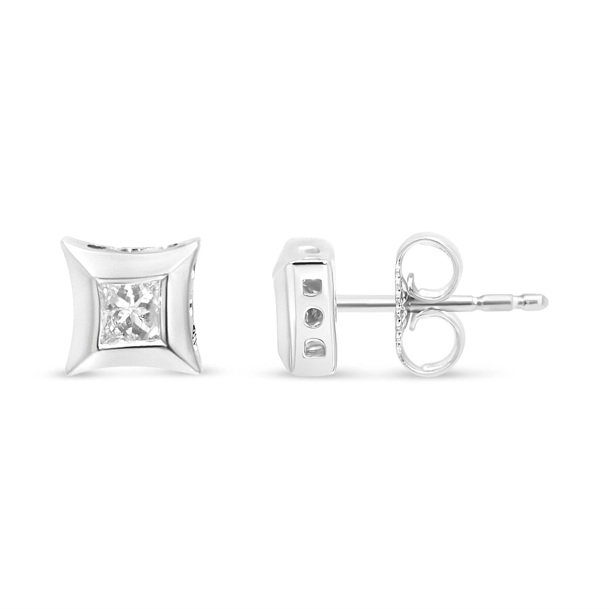 10K White Gold 1/3 Cttw Invisible Set Style Princess-Cut Diamond Stud Earrings (H-I Color, SI2-I1 Clarity) - Image 7