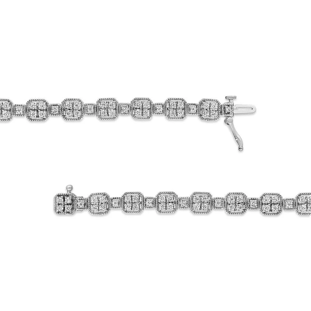 10K White Gold 2.0 Cttw Diamond Square Link Bracelet (J-K Color, I2-I3 Clarity) - Size 7.25" - Image 5