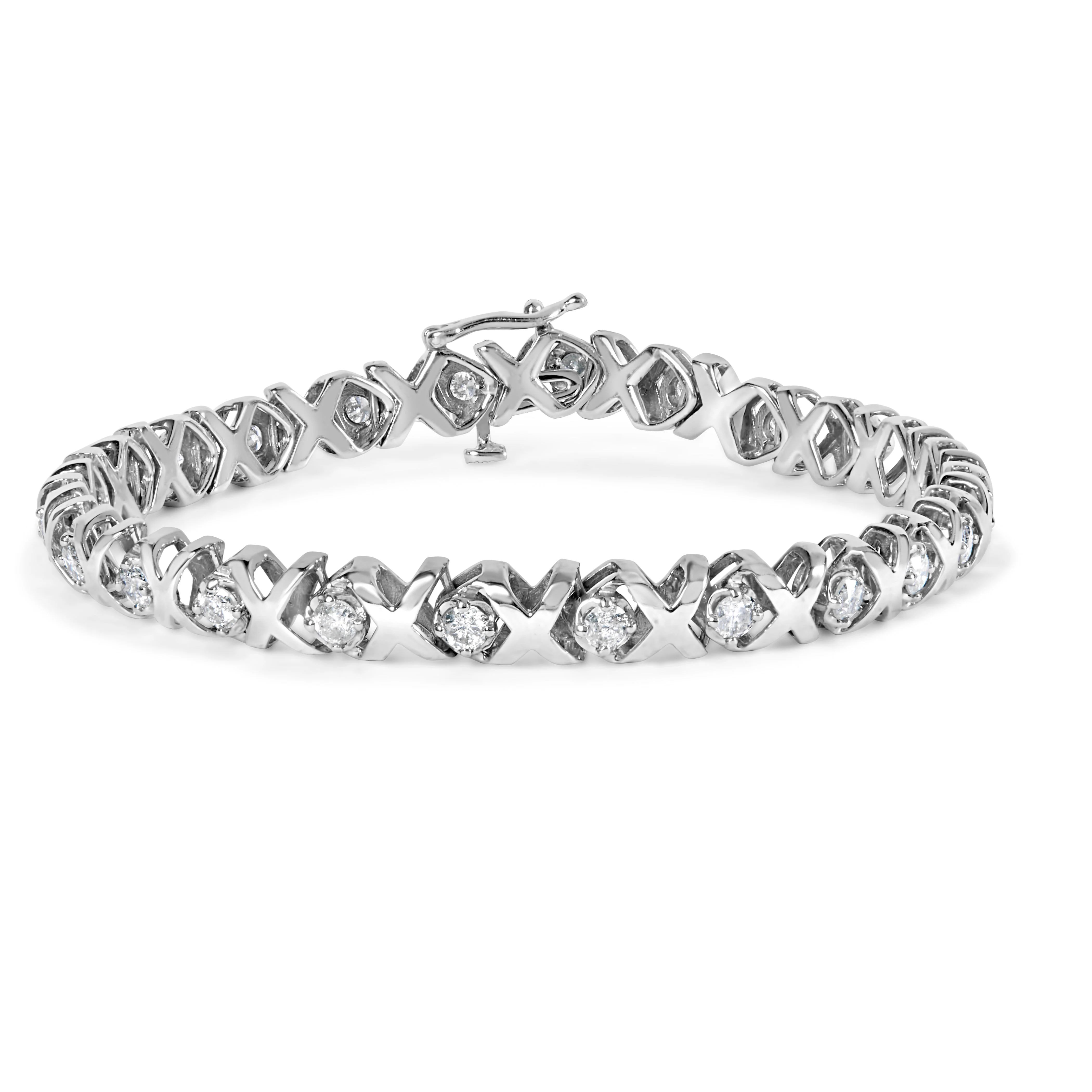 10k White Gold 2.00 Cttw Round-Cut Diamond "XOXO" Link 7" Bracelet (I-J Color, I2-I3 Clarity) - Image 5