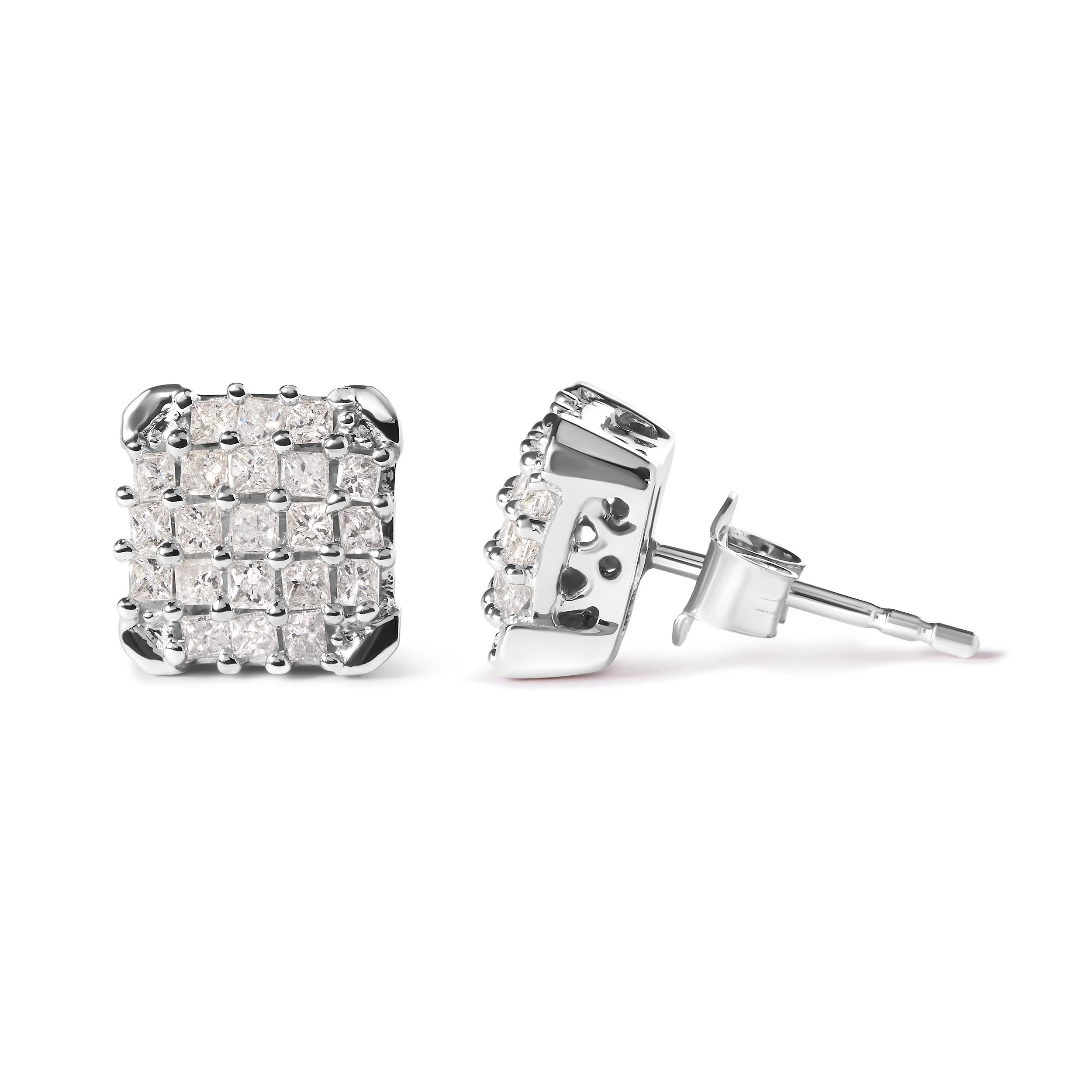 10K White Gold 3/4 Cttw Princess Diamond Composite Open Frame Stud Earrings (I-J Color, I1-I2 Clarity) - Image 3