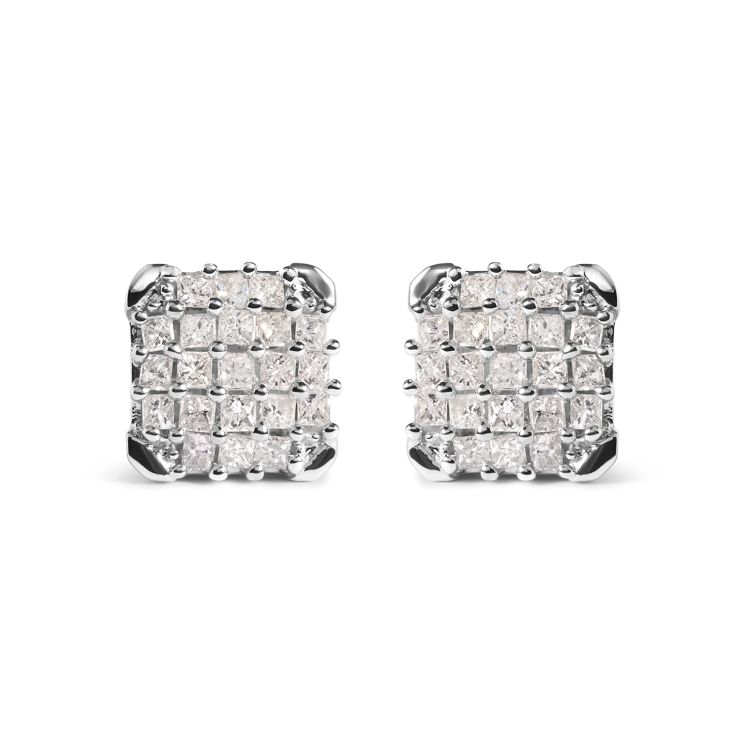 10K White Gold 3/4 Cttw Princess Diamond Composite Open Frame Stud Earrings (I-J Color, I1-I2 Clarity) - Image 4