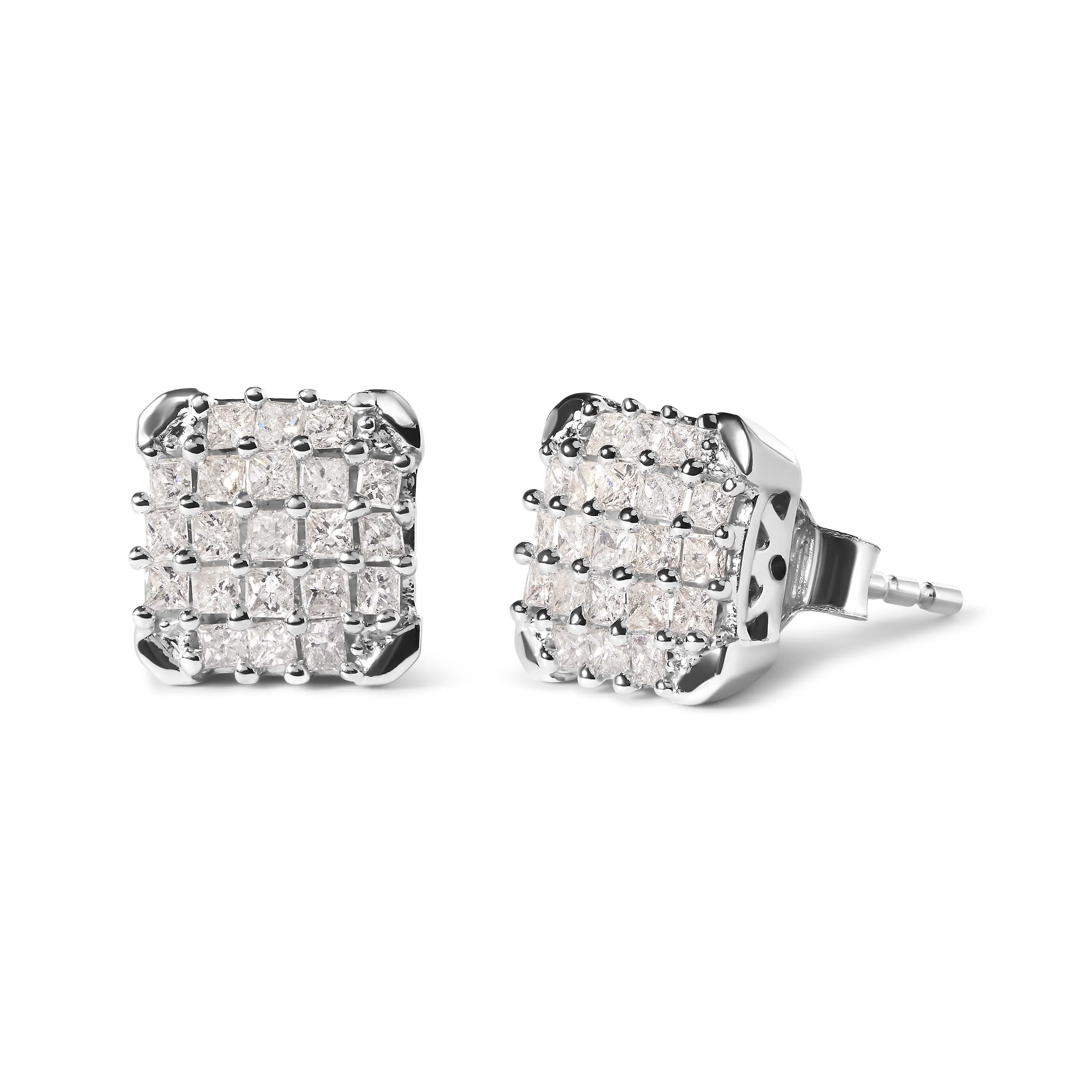 10K White Gold 3/4 Cttw Princess Diamond Composite Open Frame Stud Earrings (I-J Color, I1-I2 Clarity) - Image 5