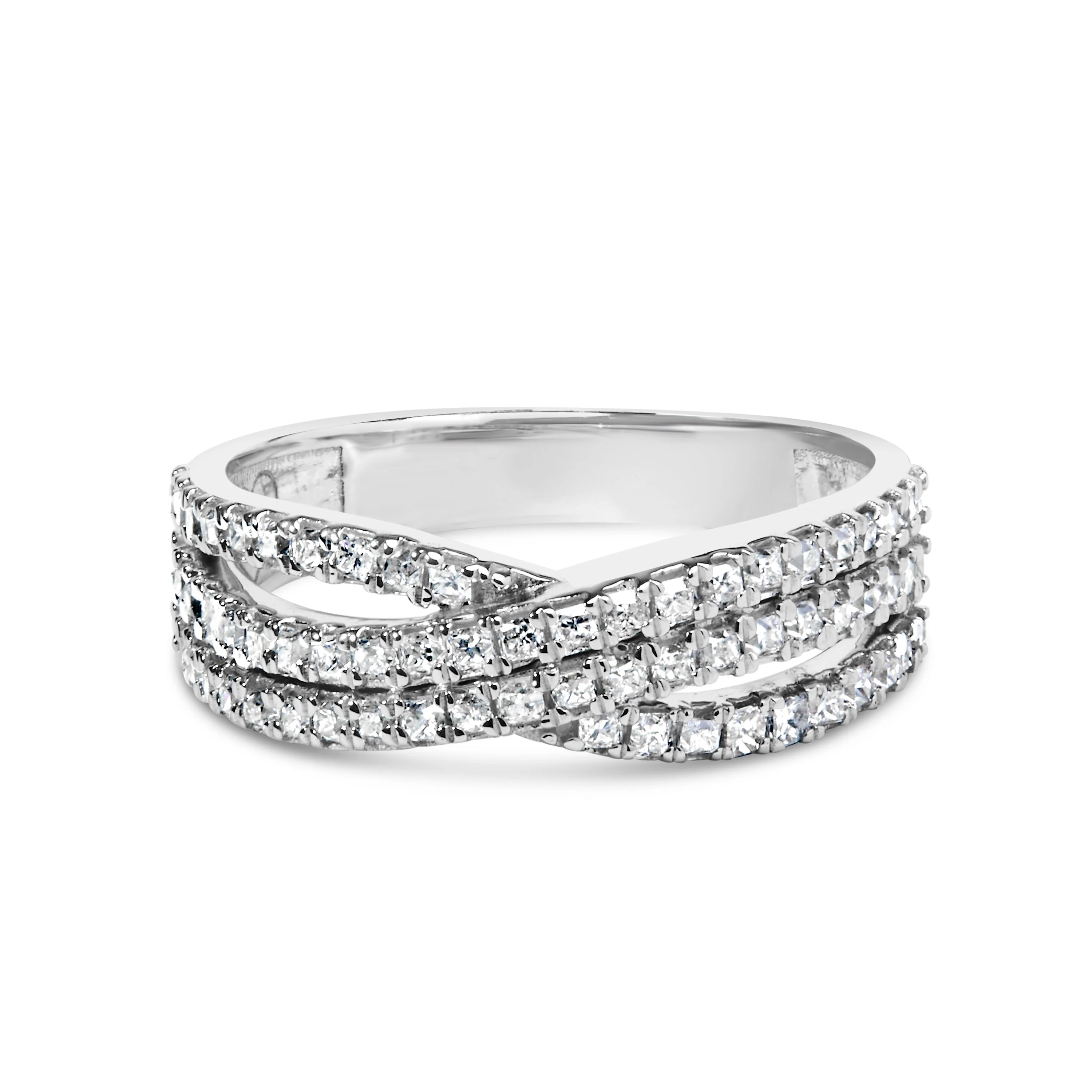 10K White Gold 3/4 Cttw Princess Natural Diamond Split Shank and Weave Band Ring (H-I Color, SI1-SI2 Clarity) - Ring Size 7