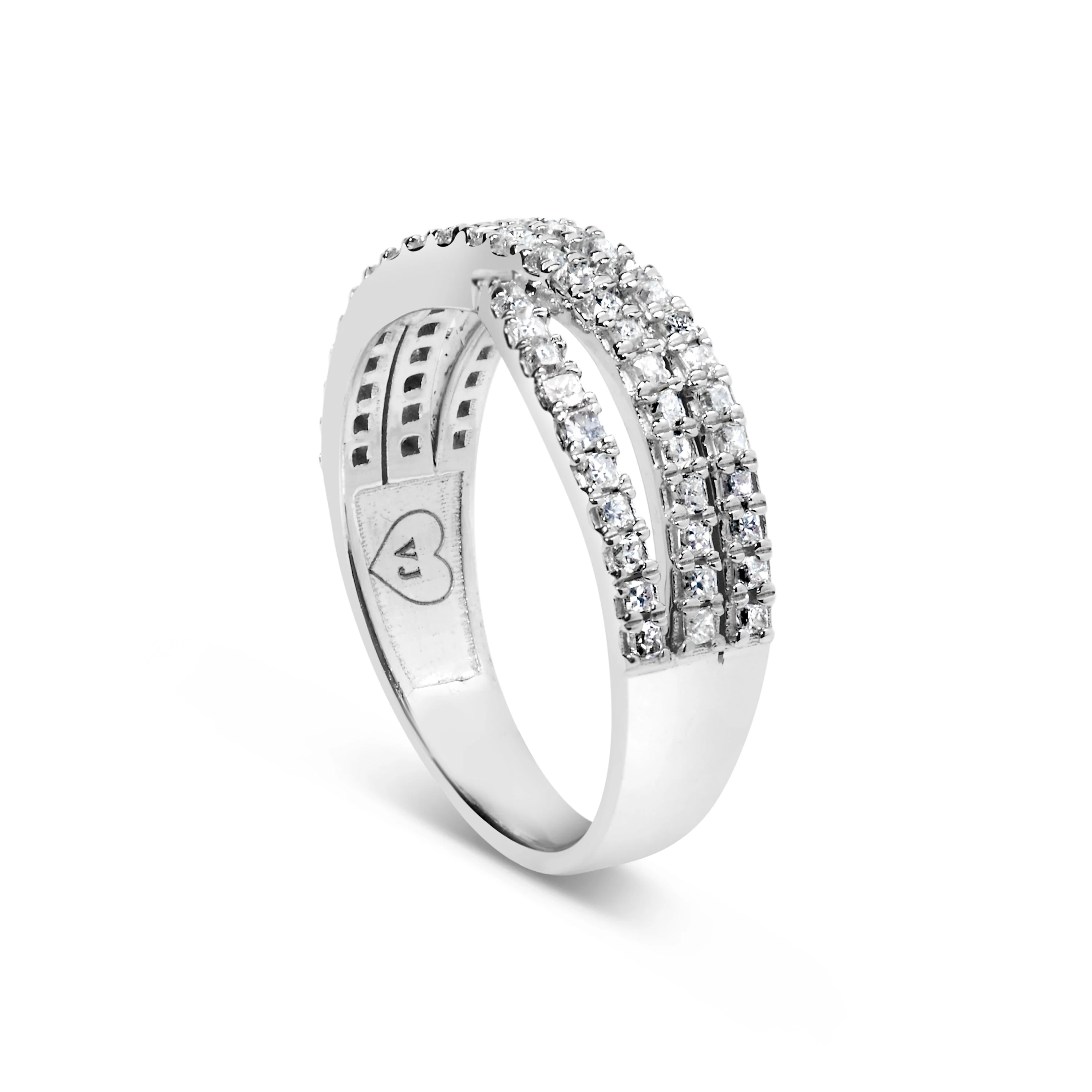 10K White Gold 3/4 Cttw Princess Natural Diamond Split Shank and Weave Band Ring (H-I Color, SI1-SI2 Clarity) - Ring Size 7 - Image 4