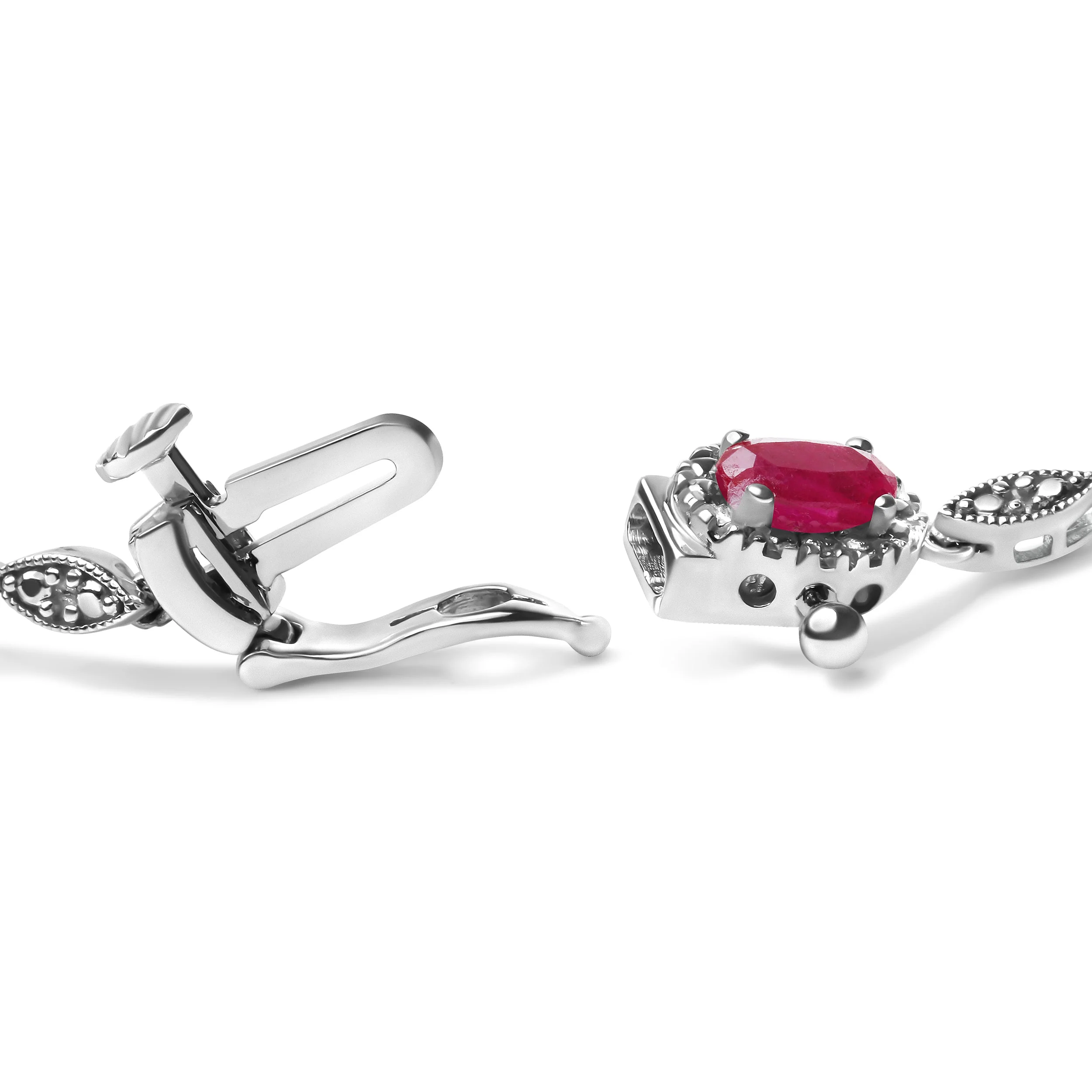 10K White Gold 4.5mm x 3mm Oval Ruby and Diamond Link Bracelet (H-I Color, SI1-SI2 Clarity) - Size 7" - Image 6
