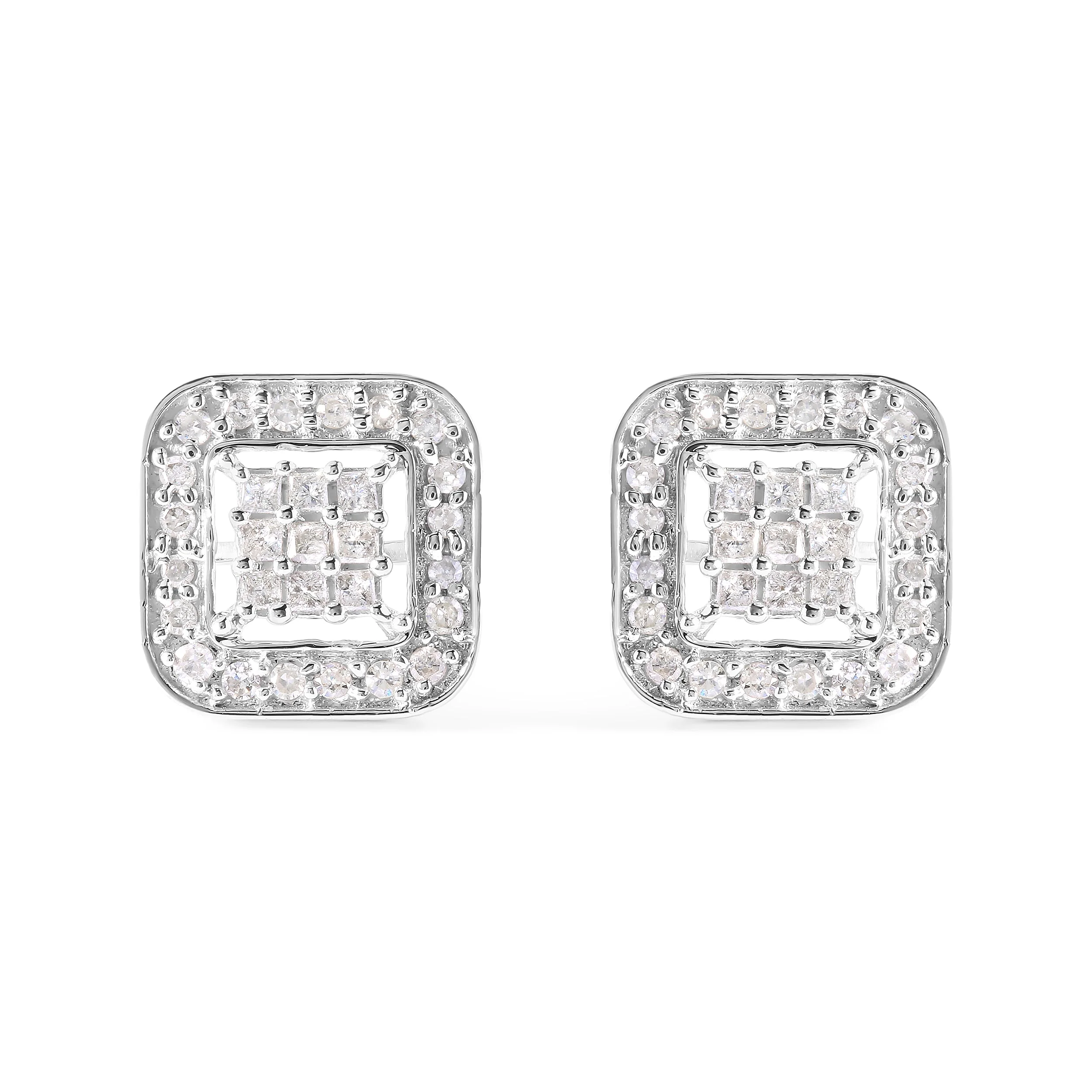 10K White Gold 5/8 Cttw Diamond Square Shaped Composite Stud Earrings (I-J Color, I1-I2 Clarity)