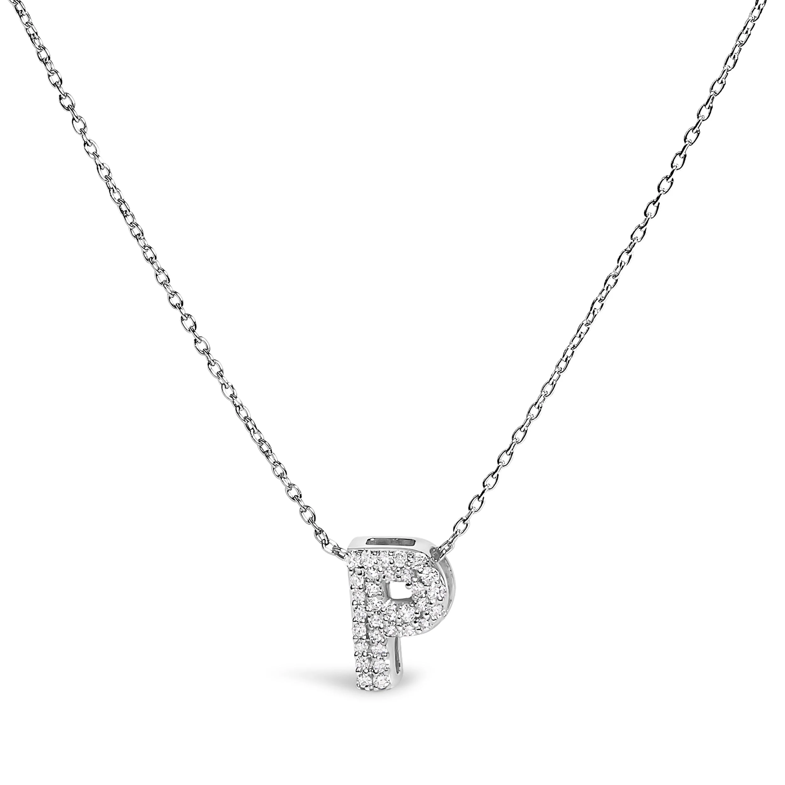 10K White Gold Diamond Accent "A" Initial Bubble Pendant Necklace - Image 17