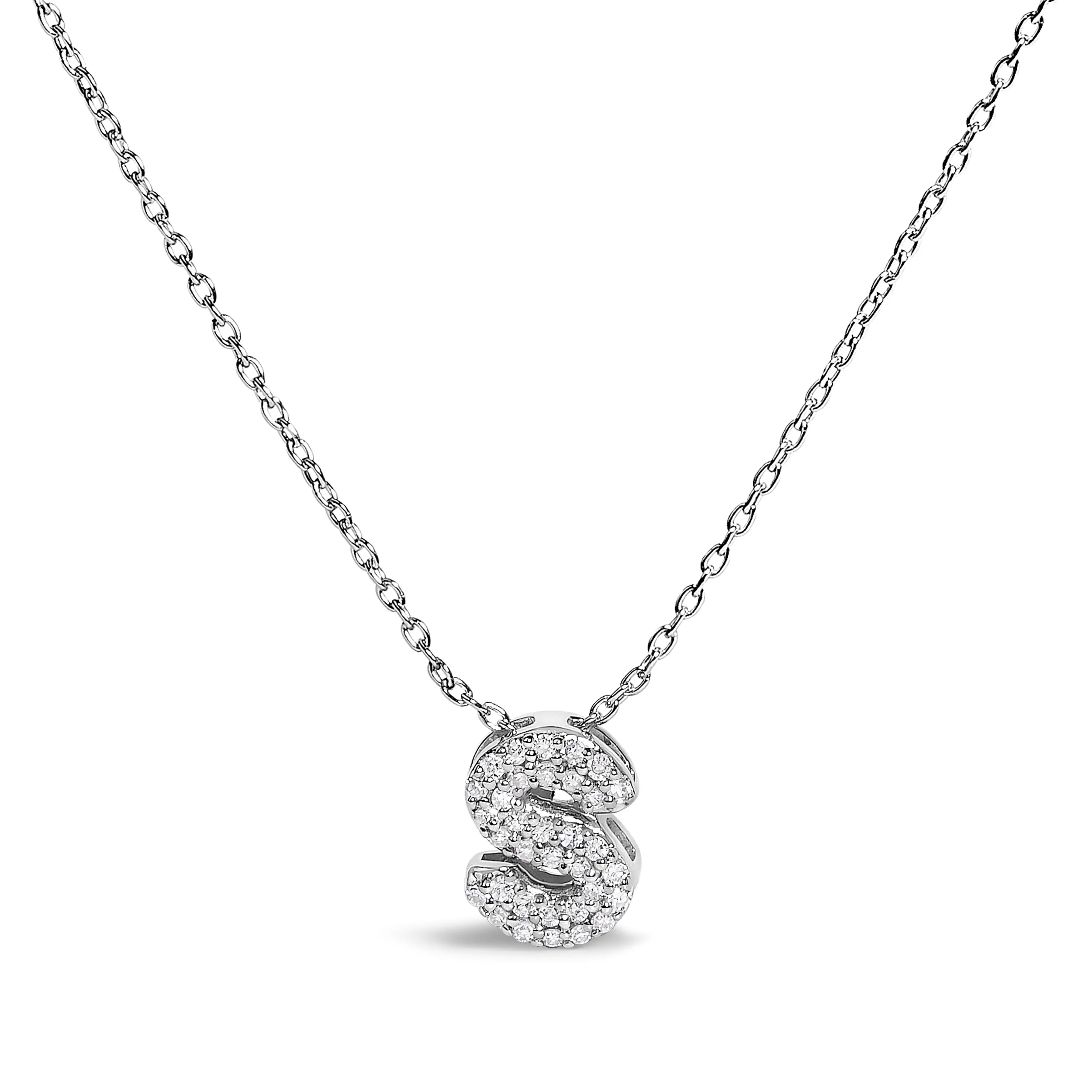 10K White Gold Diamond Accent "A" Initial Bubble Pendant Necklace - Image 20