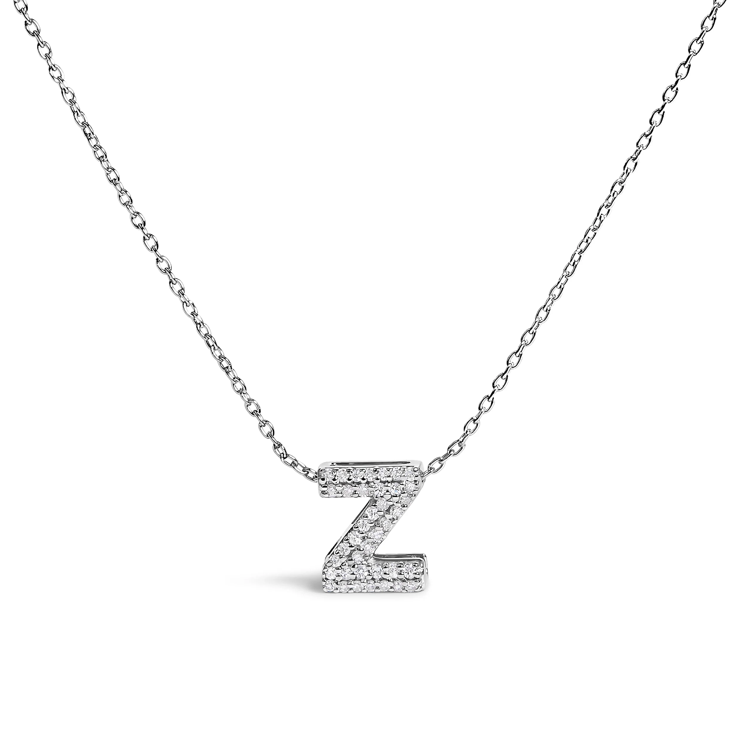 10K White Gold Diamond Accent "A" Initial Bubble Pendant Necklace - Image 27