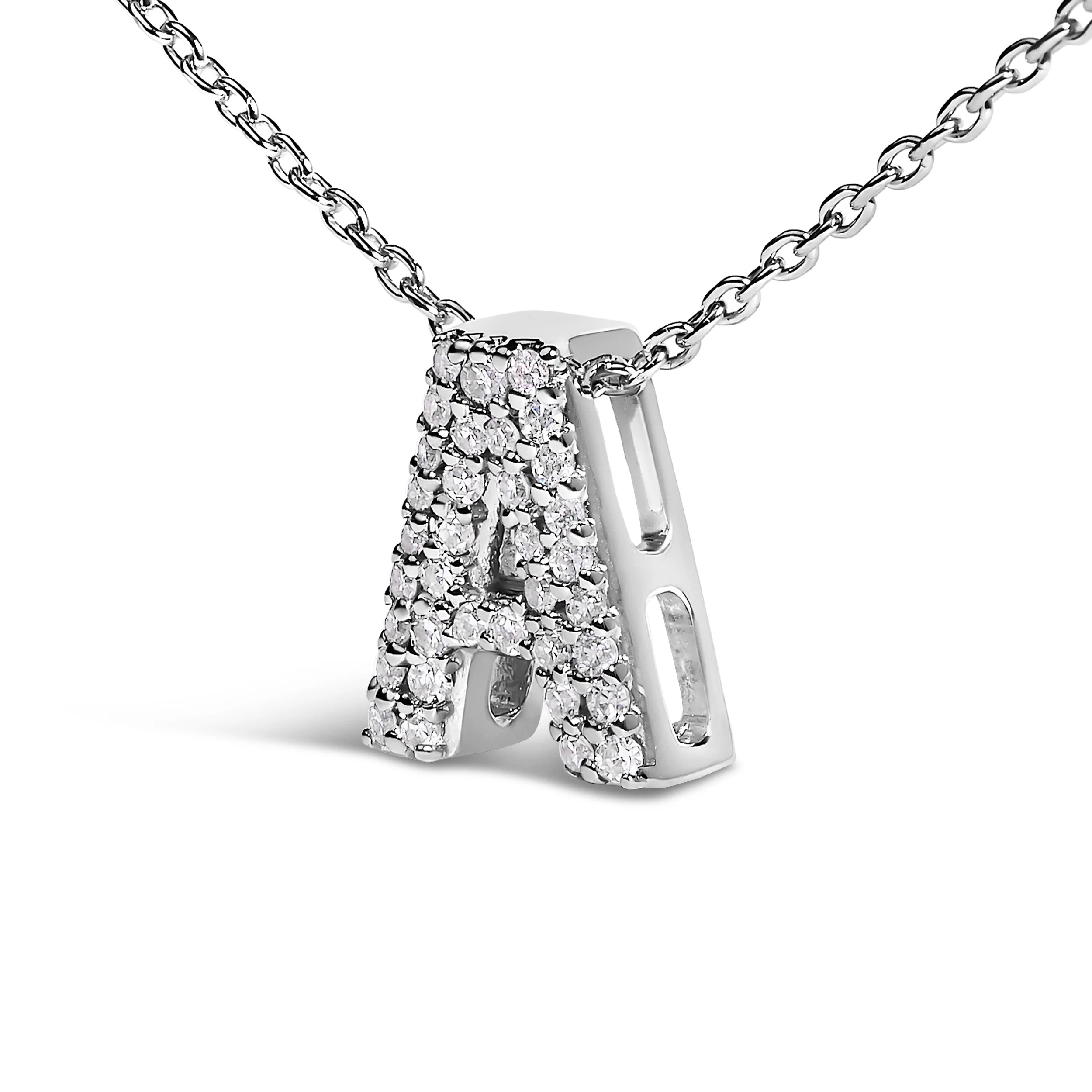 10K White Gold Diamond Accent "A" Initial Bubble Pendant Necklace - Image 3
