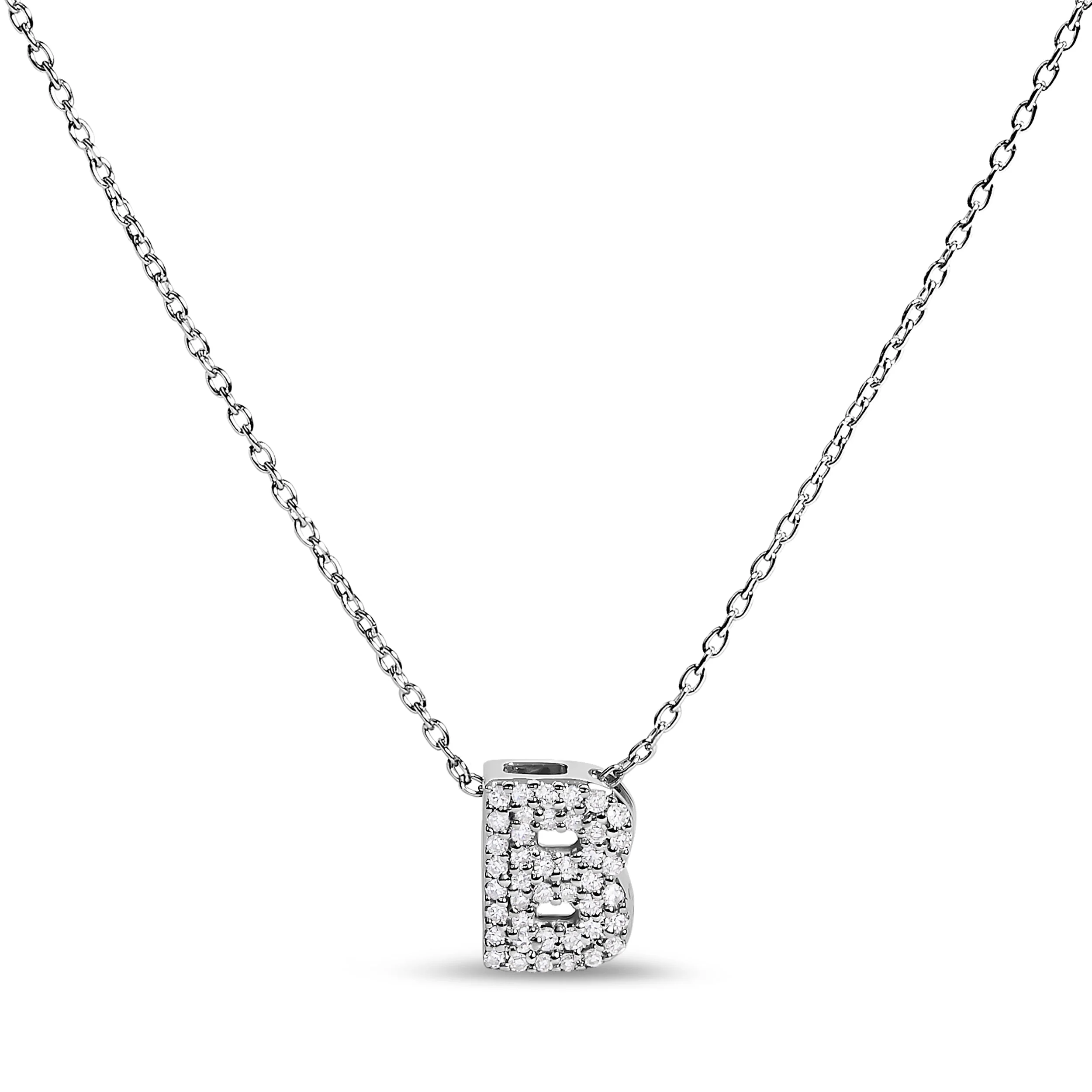 10K White Gold Diamond Accent "A" Initial Bubble Pendant Necklace - Image 4