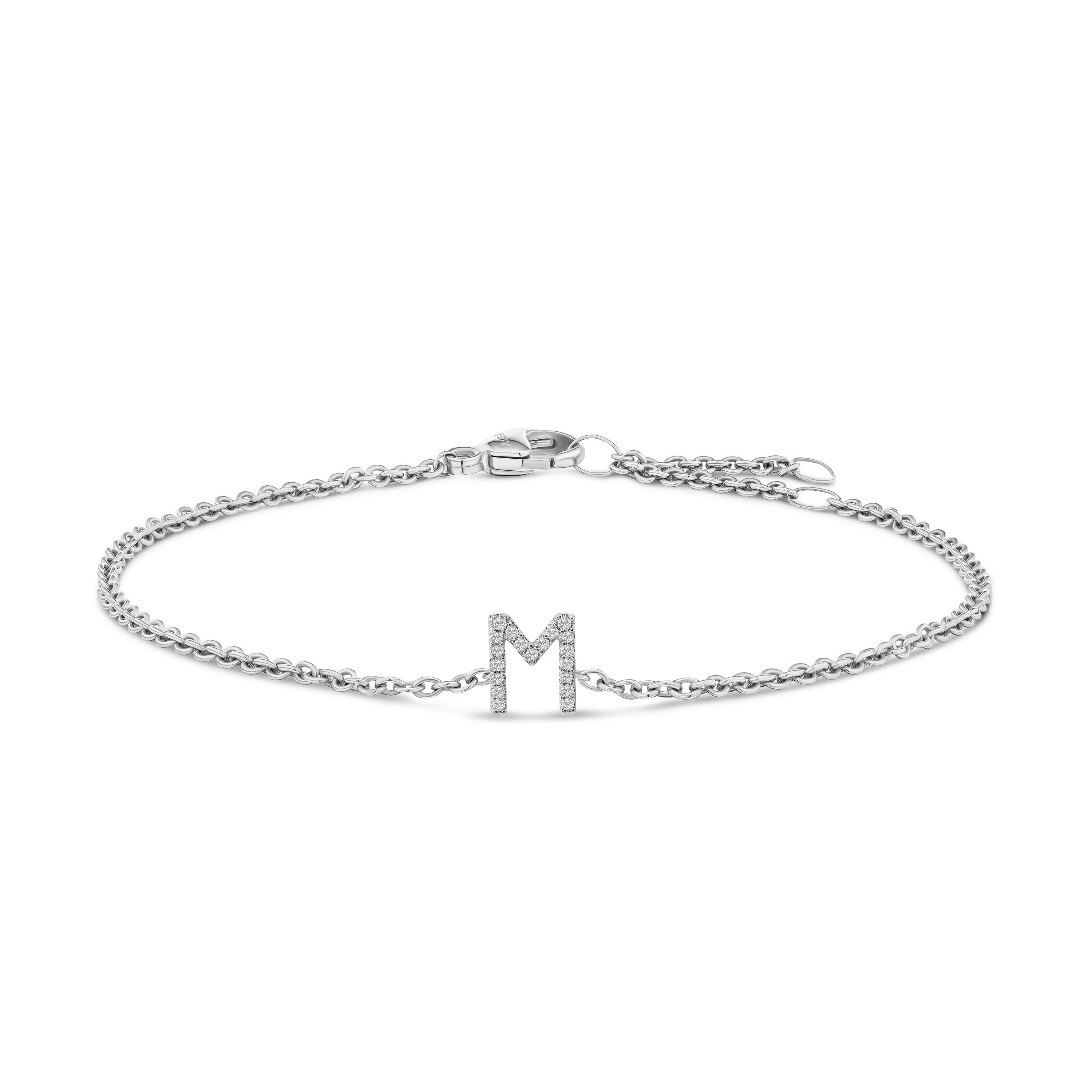 10K White Gold Diamond Accent "A" Initial Charm and Link Bracelet - Image 16