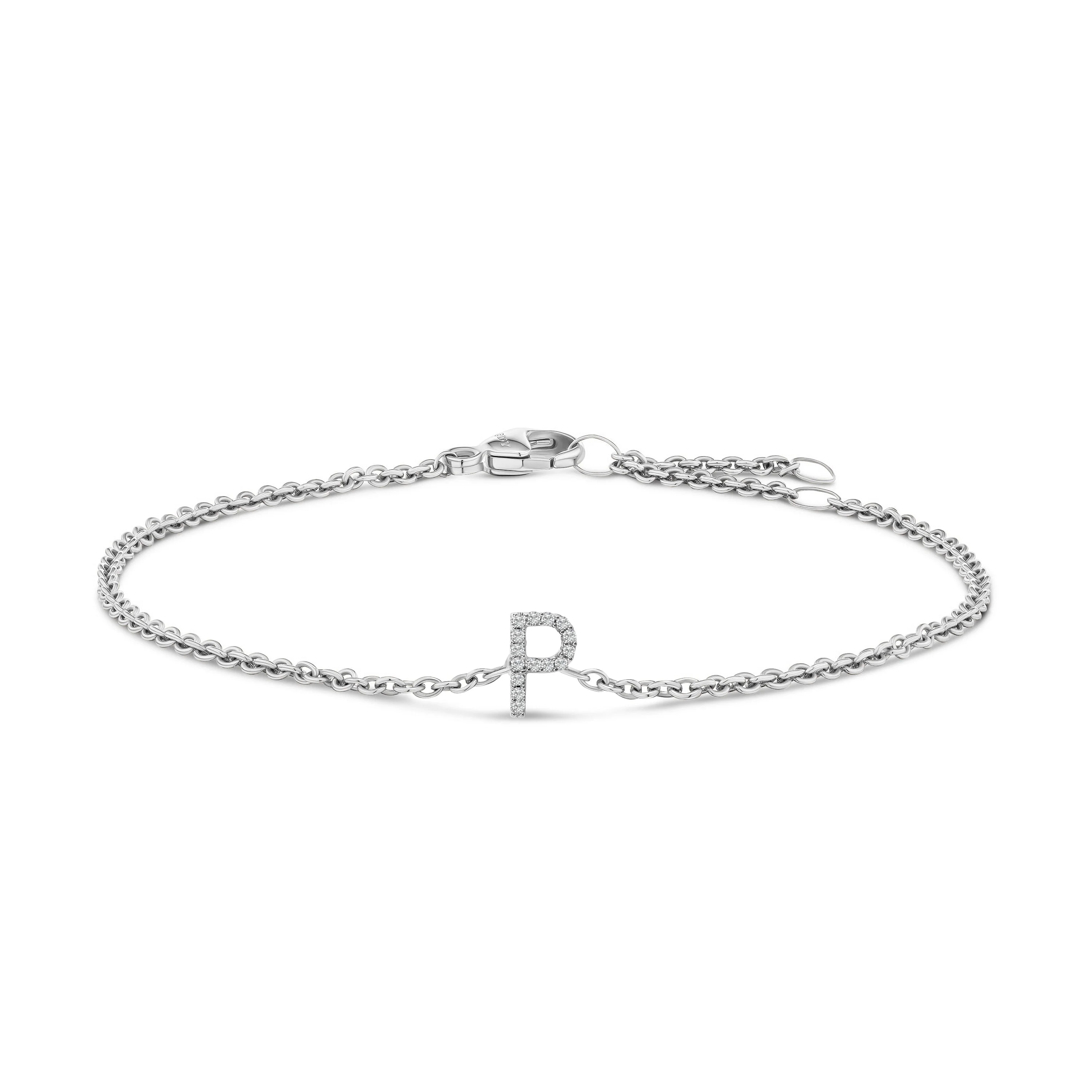 10K White Gold Diamond Accent "A" Initial Charm and Link Bracelet - Image 19