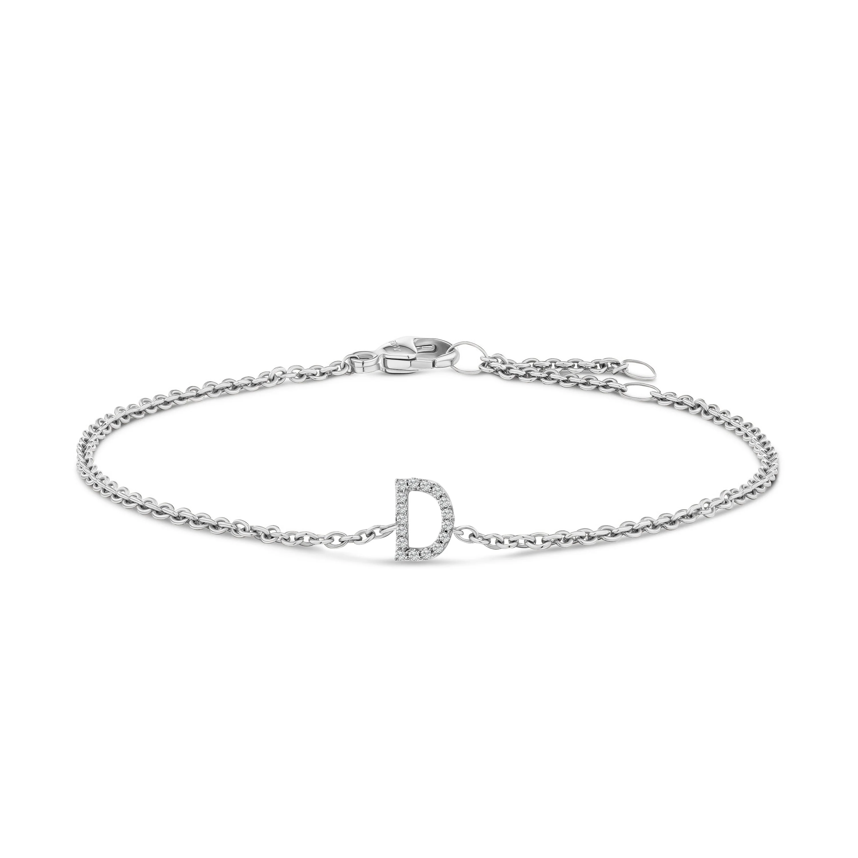 10K White Gold Diamond Accent "A" Initial Charm and Link Bracelet - Image 7