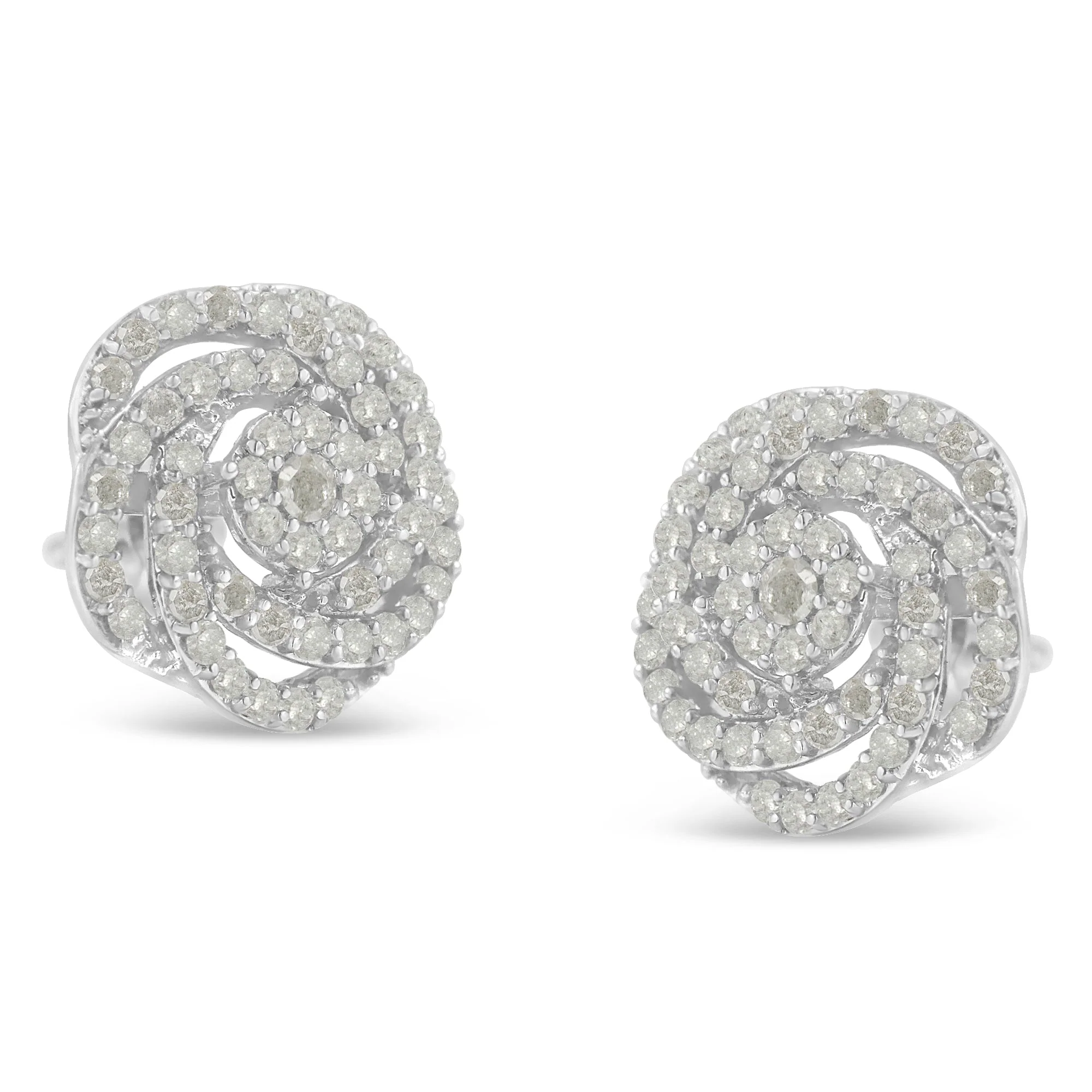10k White Gold Rose-Cut Diamond Floral Cluster Earrings (1 cttw, I-J Color, I2-I3 Clarity) - Image 3
