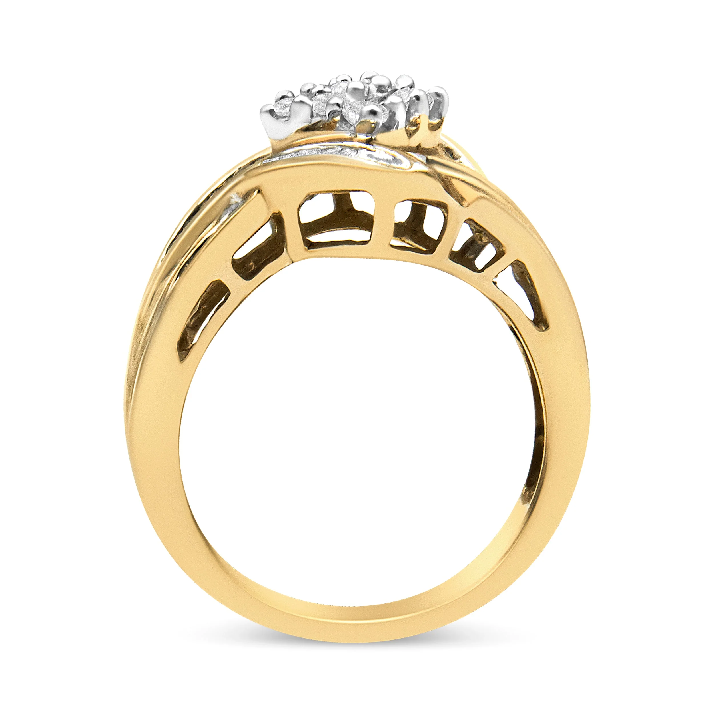 10K Yellow and White Gold 3/4 Cttw Diamond Cluster and Swirl Ring (H-I Color, I1-I2 Clarity) - Image 6