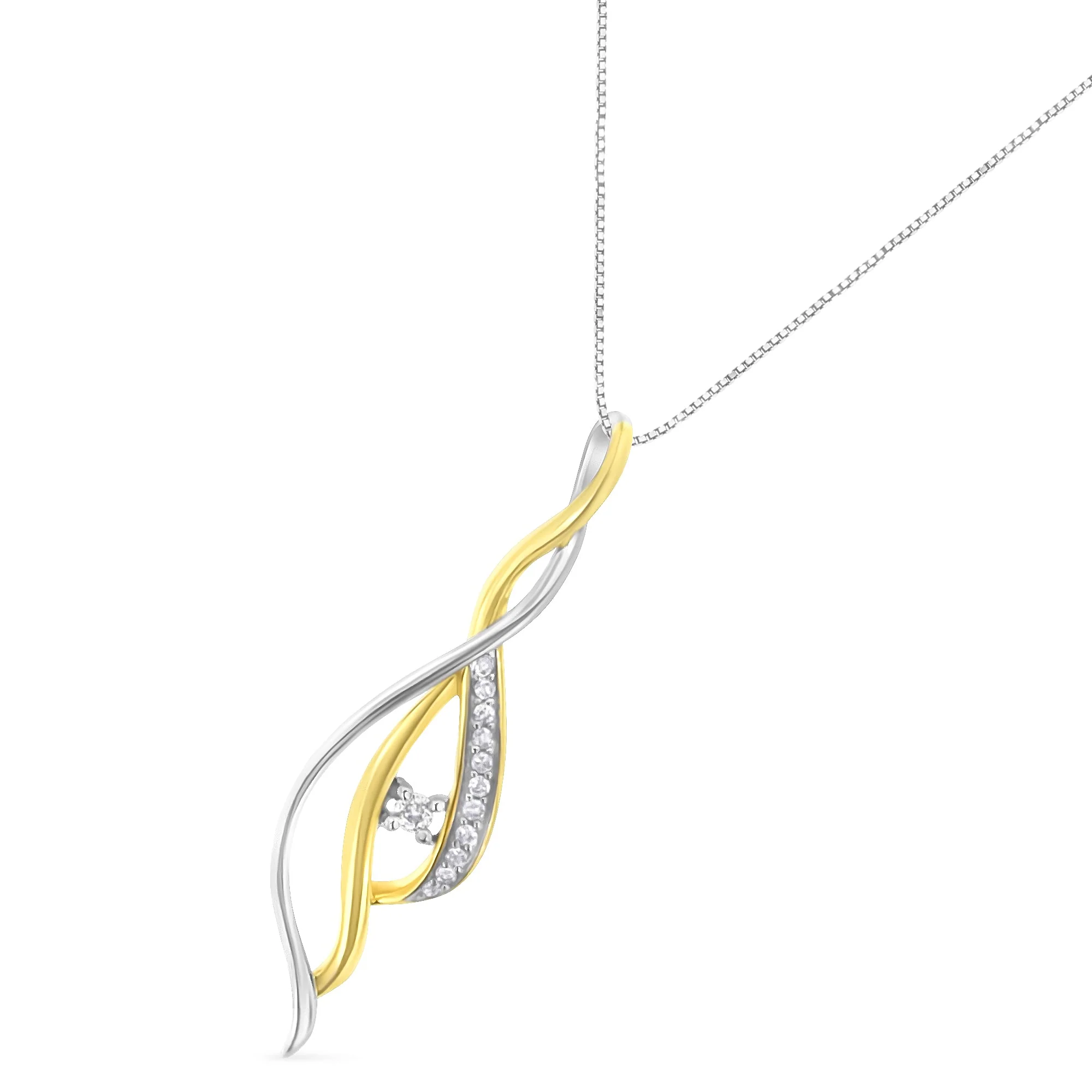 10K Yellow and White Gold Round Cut Diamond Accent Cascade 18" Pendant Necklace (J-K Color, I2-I3 Clarity) - Image 3