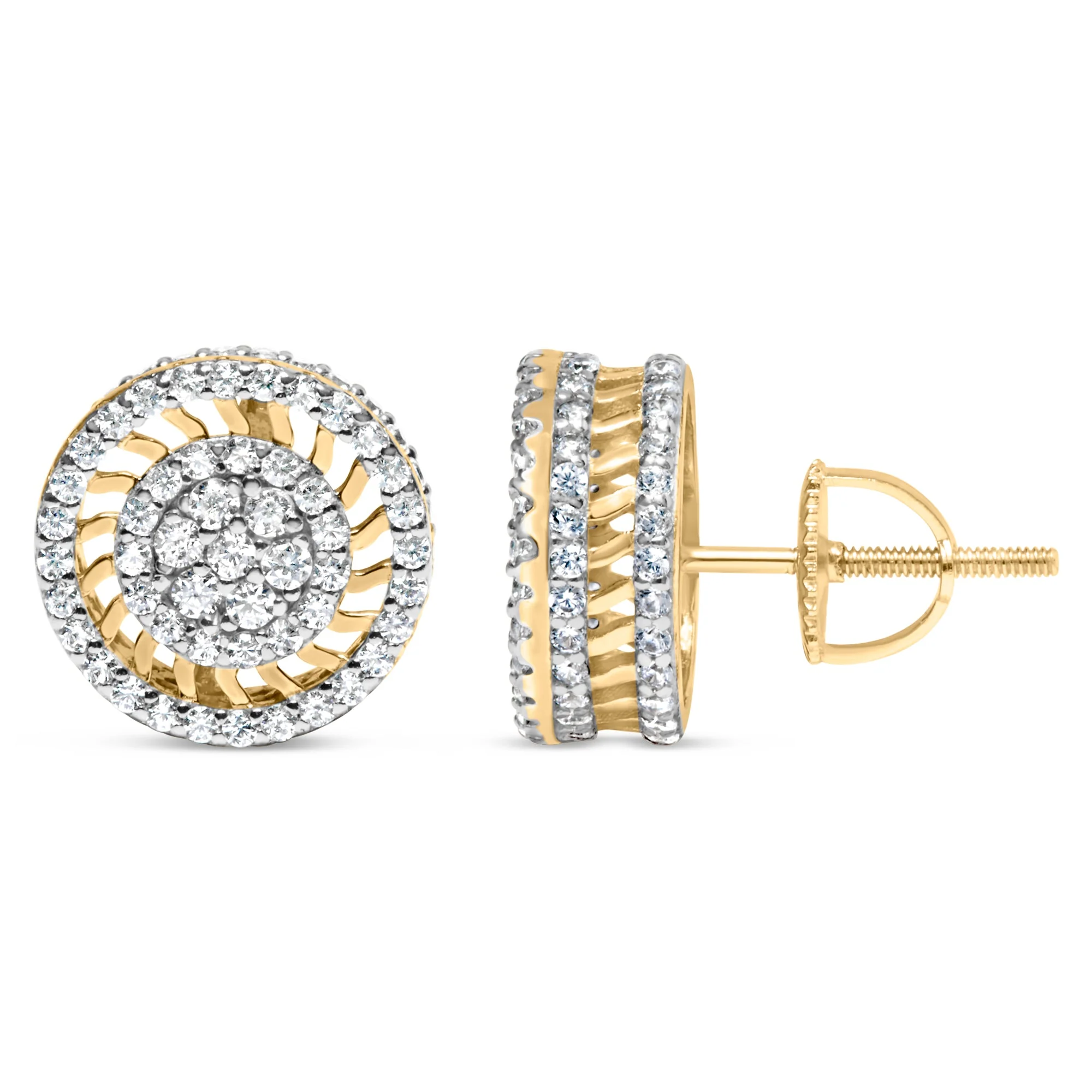10K Yellow Gold 1.00 Cttw Diamond Halo Radiant Sunburst Stud Earrings (I-J Color, I2-I3 Clarity) - Image 6