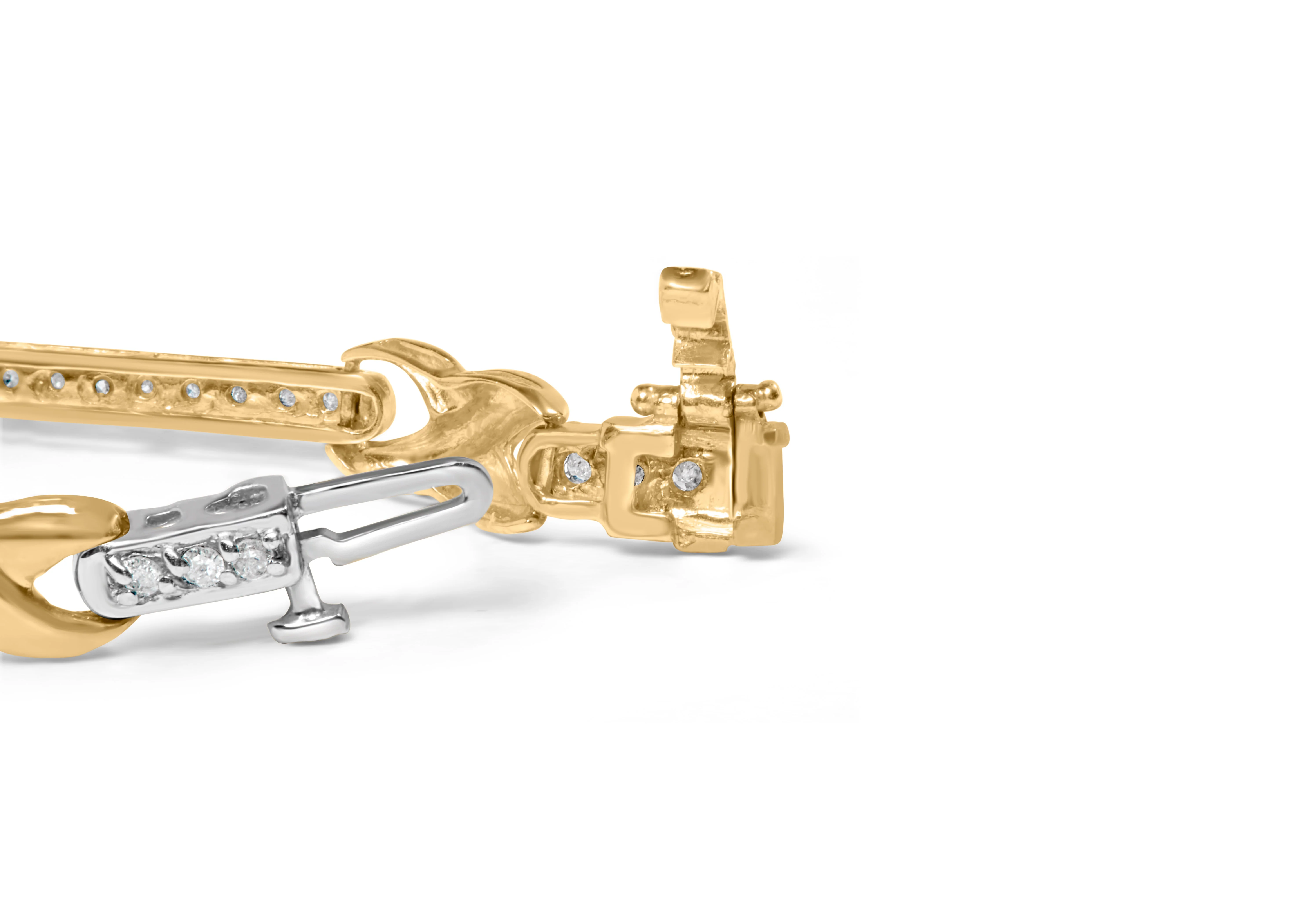 10K Yellow Gold 1.00 Cttw Pave Set Diamond Bar and  X-Link 7" Bracelet (I-J Color, I3 Quality) - Image 6