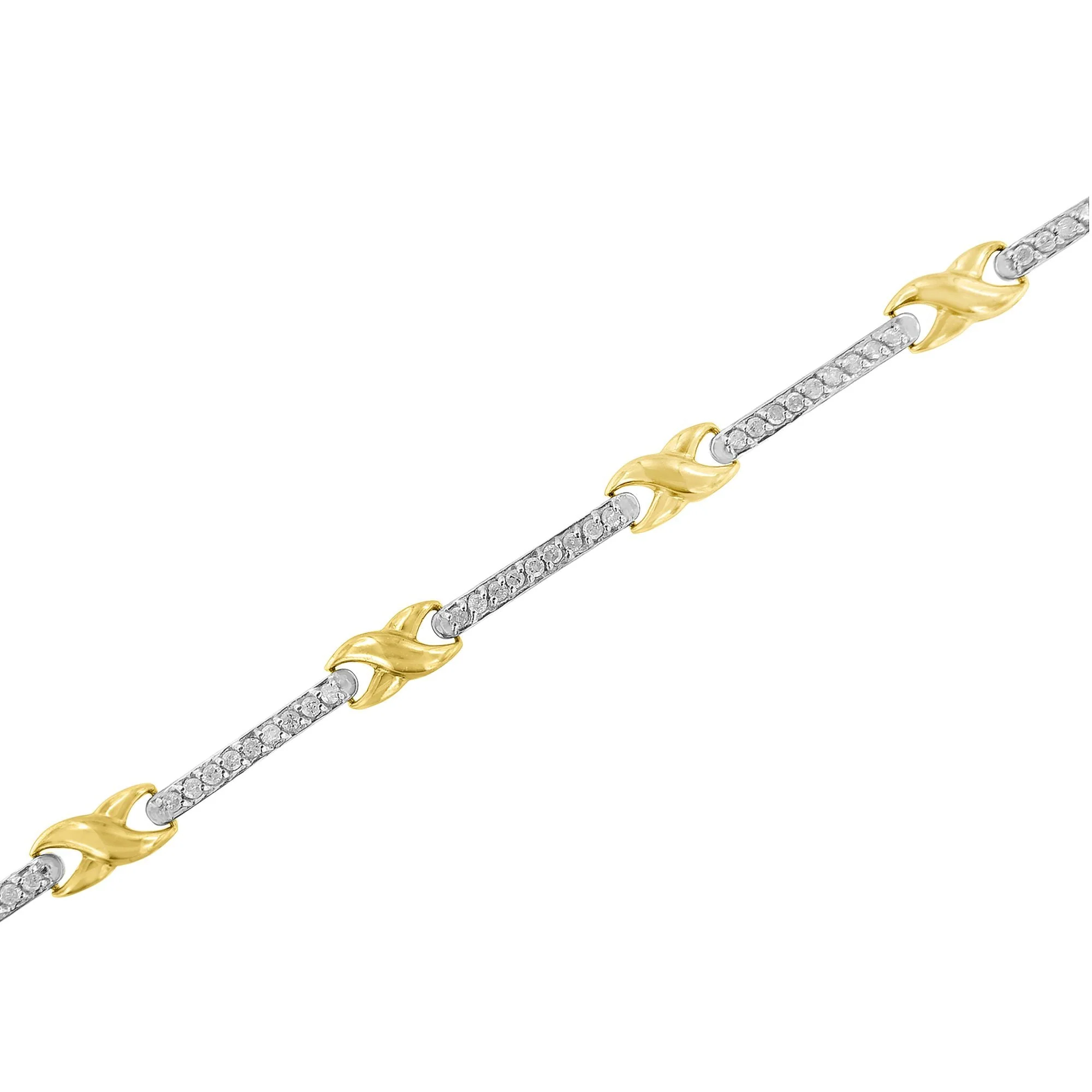 10K Yellow Gold 1.00 Cttw Pave Set Diamond Bar and  X-Link 7" Bracelet (I-J Color, I3 Quality) - Image 7