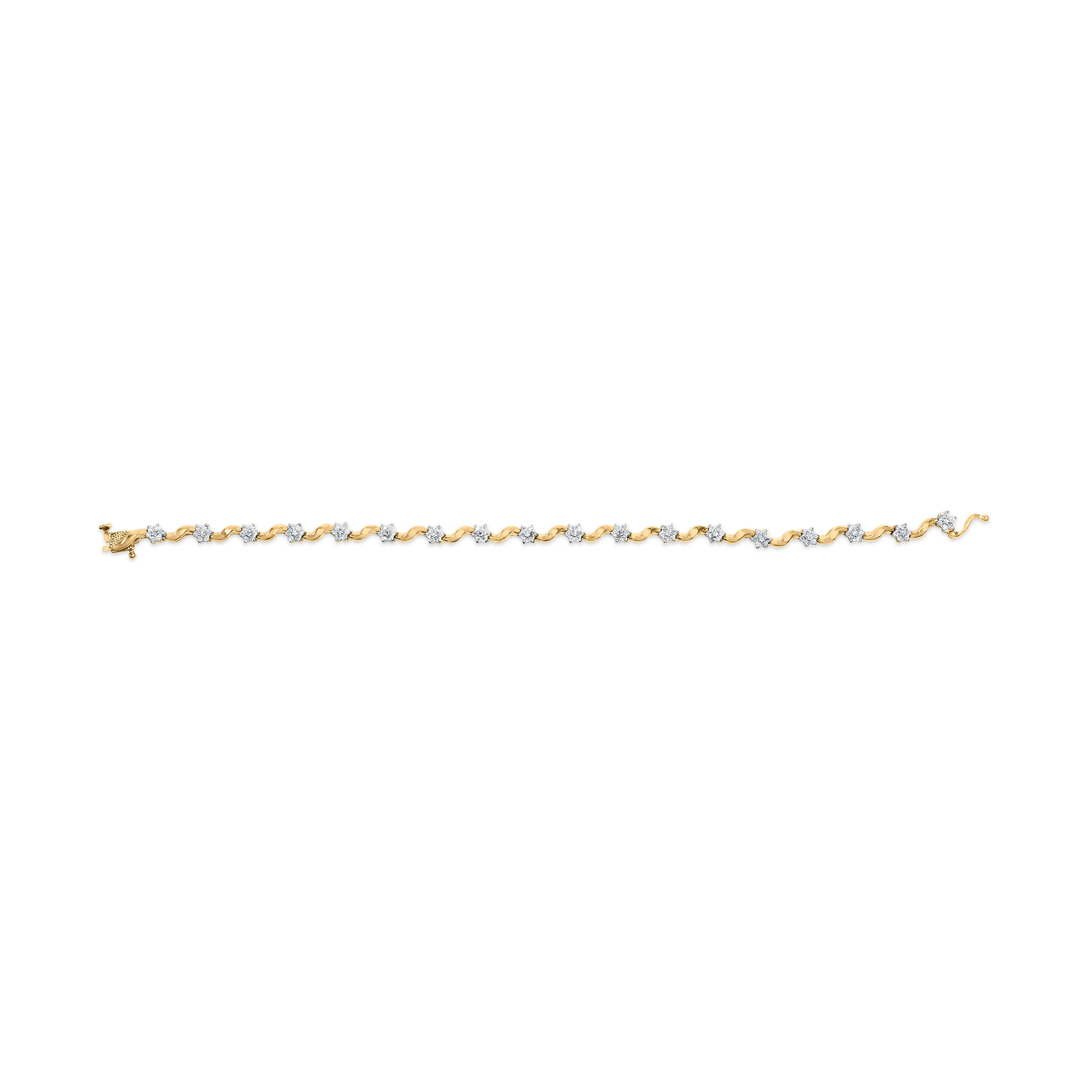 10k Yellow Gold 1.00 Cttw Round-Cut Diamond Floral S-Link 7.50" Bracelet (I-J Color, I2-I3 Clarity) - Image 4