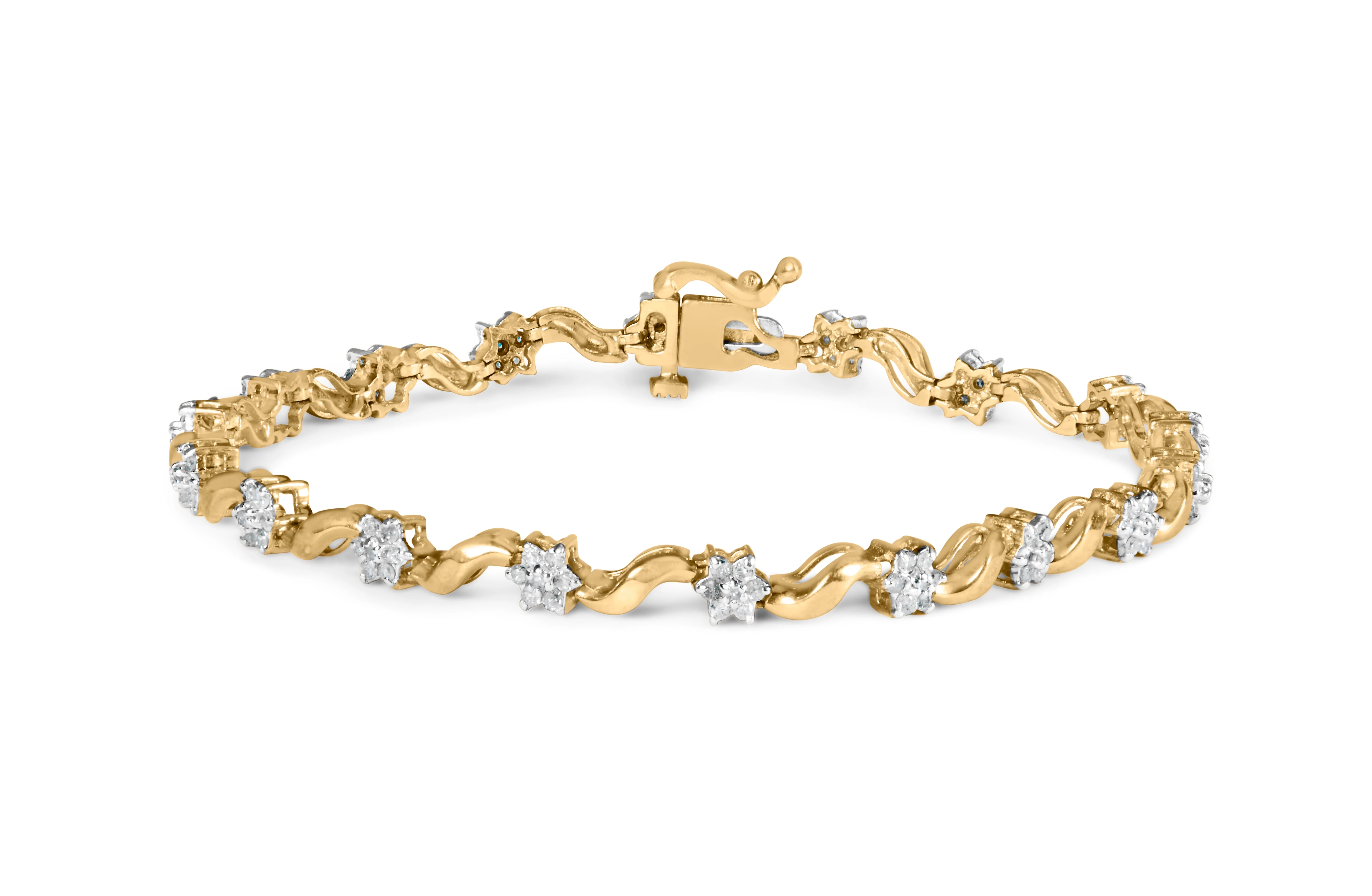 10k Yellow Gold 1.00 Cttw Round-Cut Diamond Floral S-Link 7.50" Bracelet (I-J Color, I2-I3 Clarity) - Image 5
