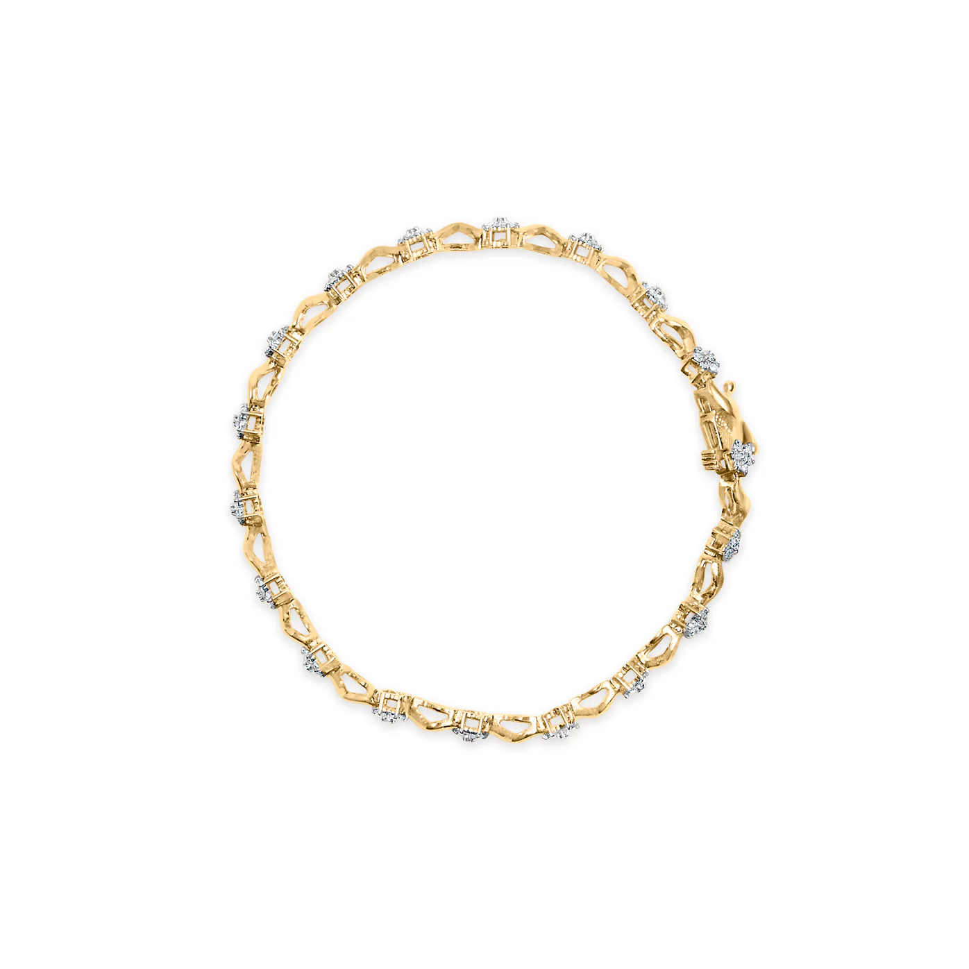 10k Yellow Gold 1.00 Cttw Round-Cut Diamond Floral S-Link 7.50" Bracelet (I-J Color, I2-I3 Clarity) - Image 7