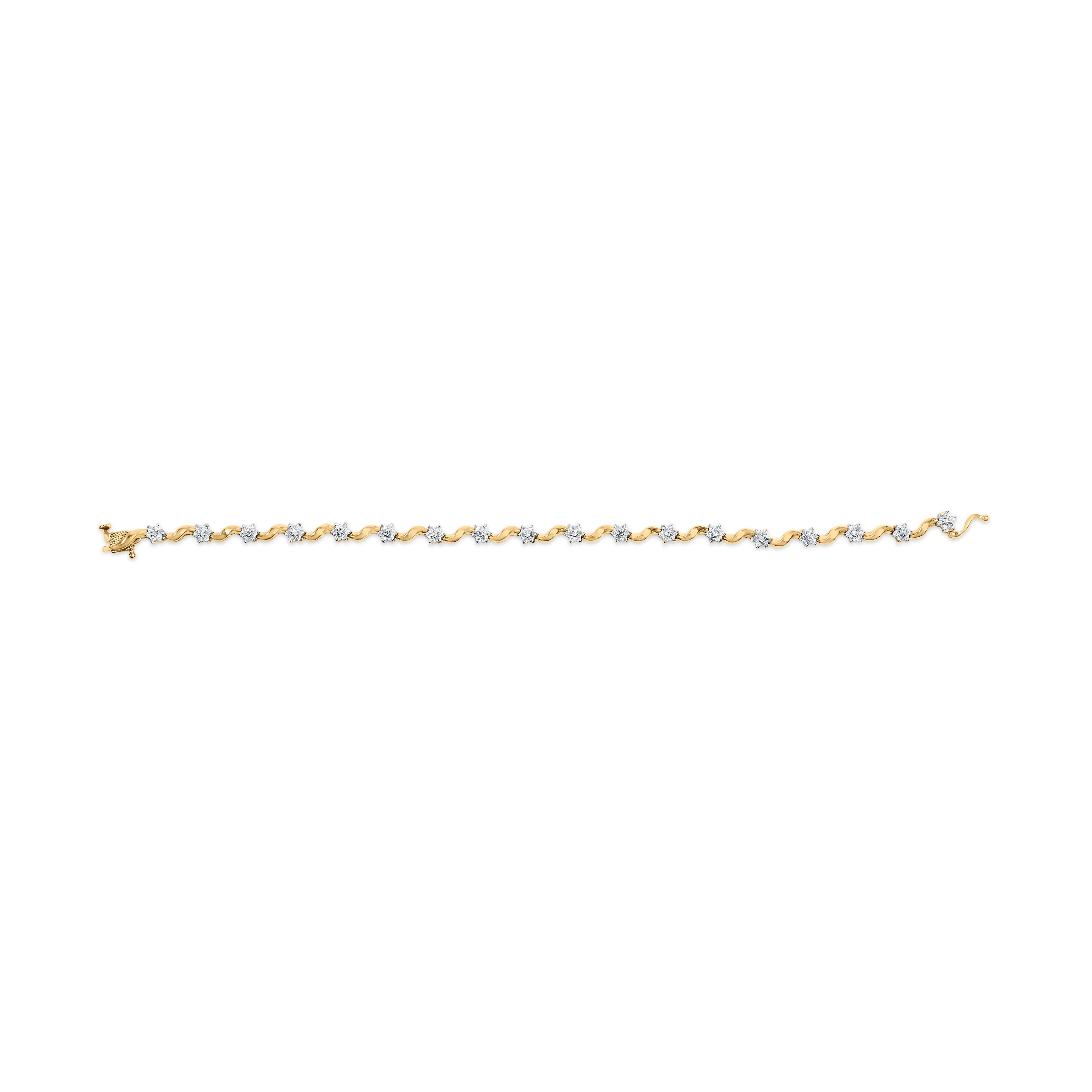 10k Yellow Gold 1.00 Cttw Round-Cut Diamond Floral S-Link 7.50" Bracelet (I-J Color, I2-I3 Clarity) - Image 8