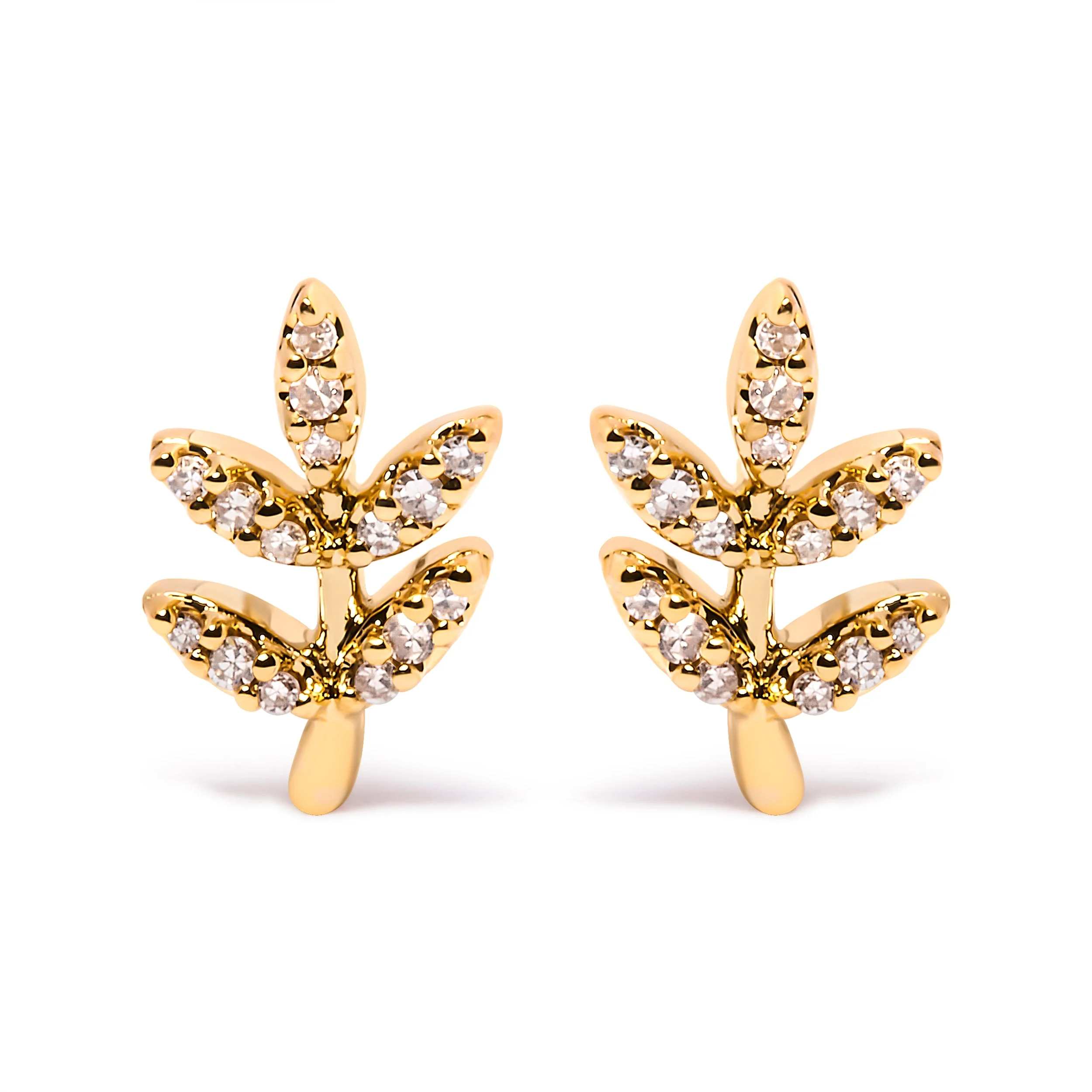 10K Yellow Gold 1/10 Cttw Diamond Accented Leaf and Branch Stud Earrings (H-I Color, I1-I2 Clarity) - Image 4