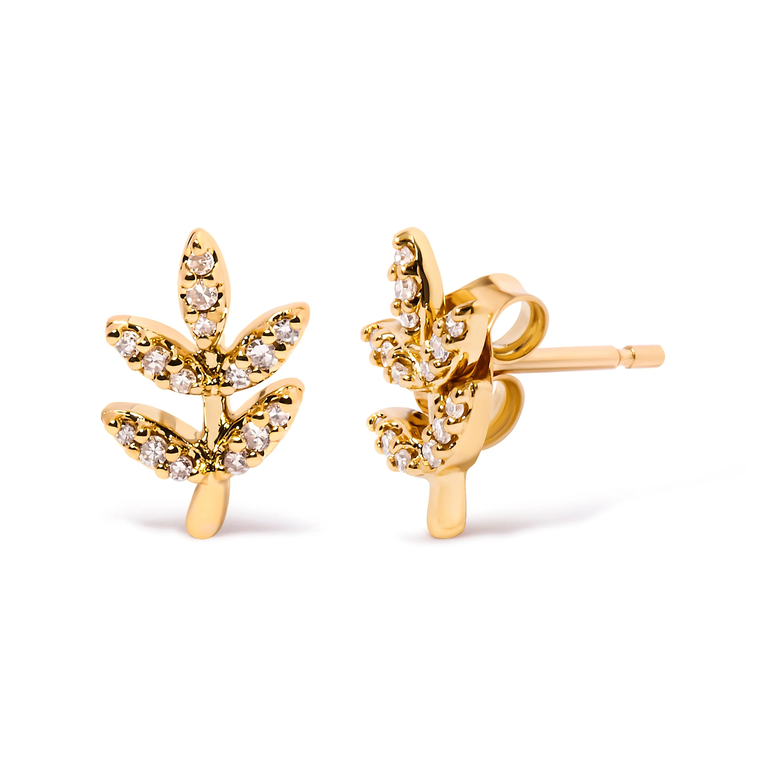 10K Yellow Gold 1/10 Cttw Diamond Accented Leaf and Branch Stud Earrings (H-I Color, I1-I2 Clarity) - Image 5