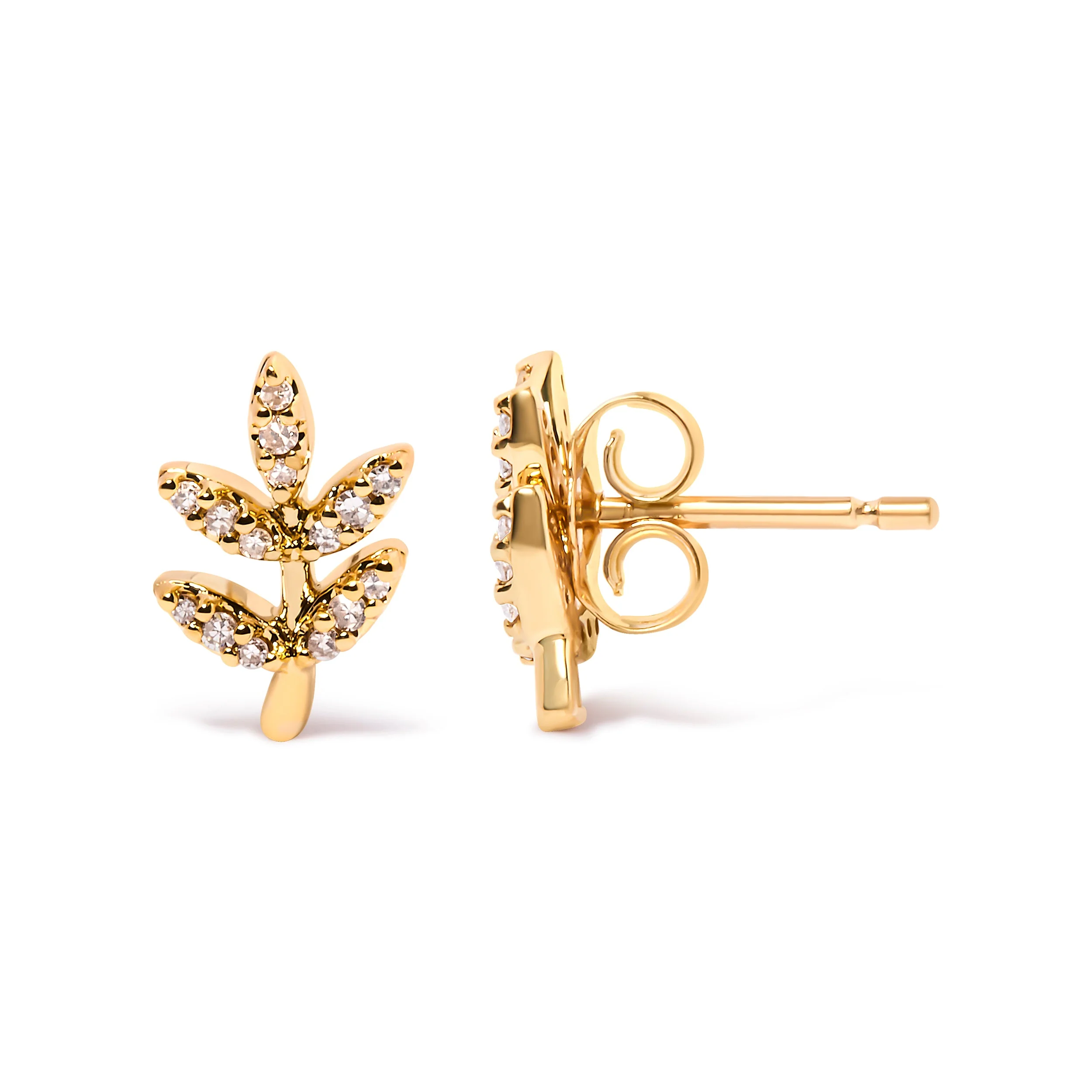 10K Yellow Gold 1/10 Cttw Diamond Accented Leaf and Branch Stud Earrings (H-I Color, I1-I2 Clarity) - Image 6