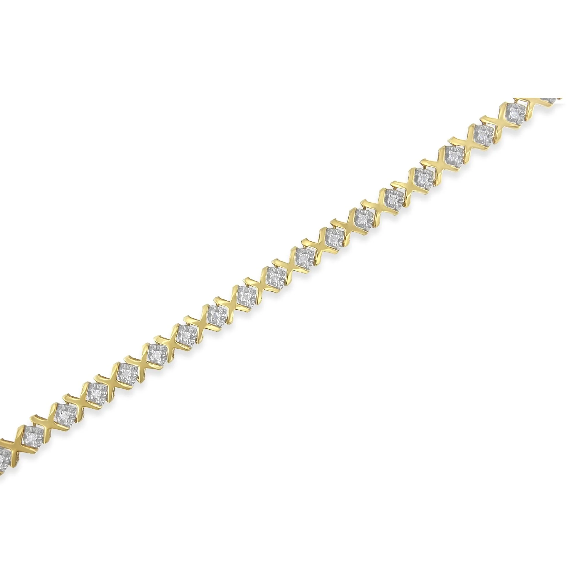 10K Yellow Gold 1/2 Cttw Diamond Alternating X-Link Bracelet - Image 2