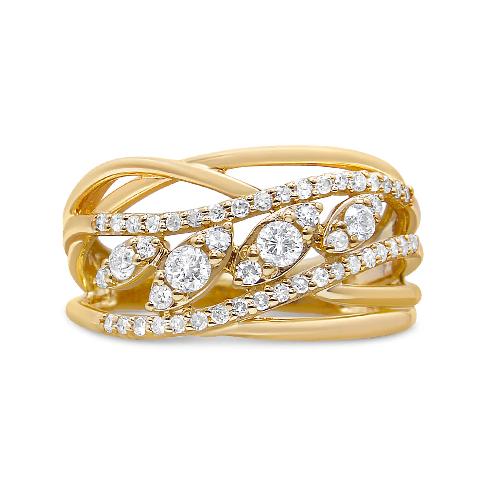 10K Yellow Gold 1/2 Cttw Round-Cut Multi Row Diamond Split Shank Cocktail Ring (H-I Color, SI2-I1 Clarity) - Size 7 - Image 7