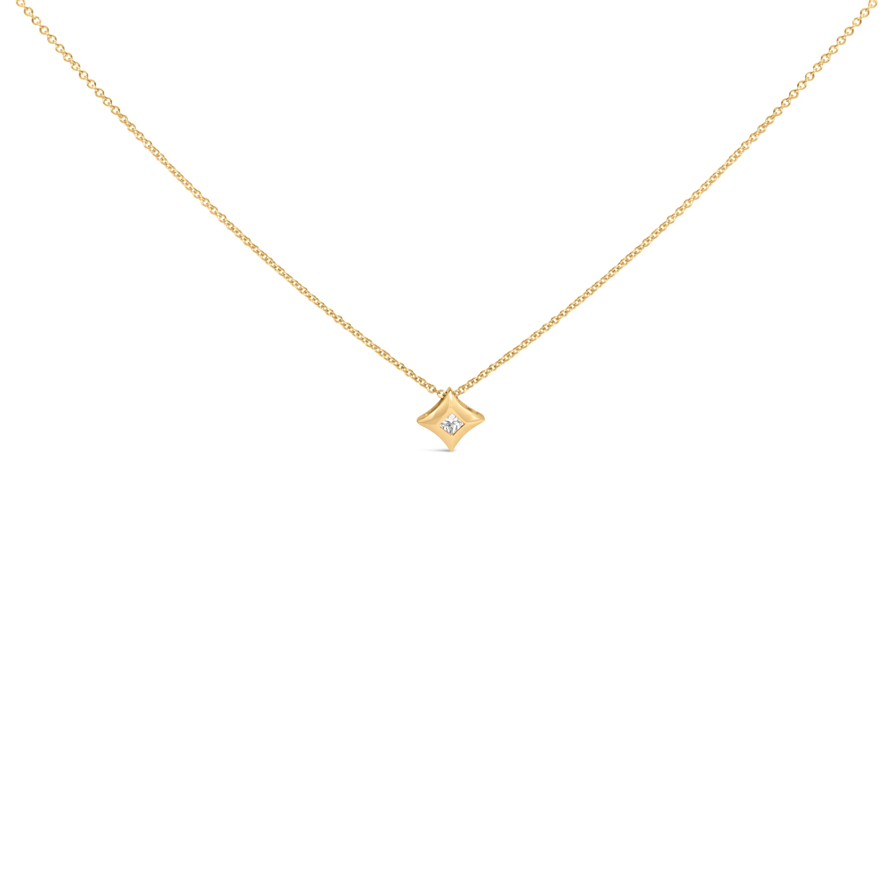 10K Yellow Gold 1/5 Cttw Bezel Set Princess Diamond Kite Shaped Solitaire Pendent Necklace - Image 6