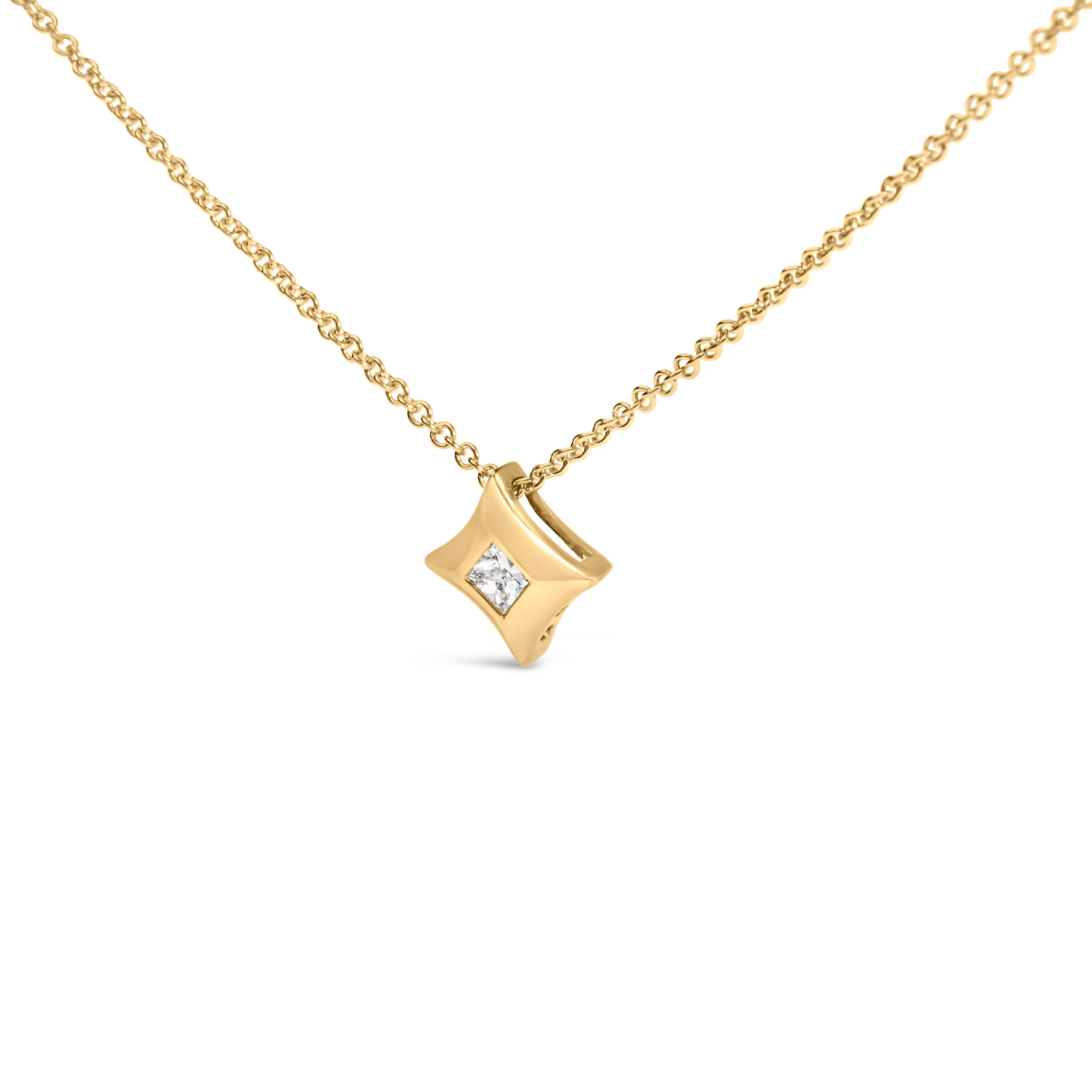 10K Yellow Gold 1/5 Cttw Bezel Set Princess Diamond Kite Shaped Solitaire Pendent Necklace - Image 8