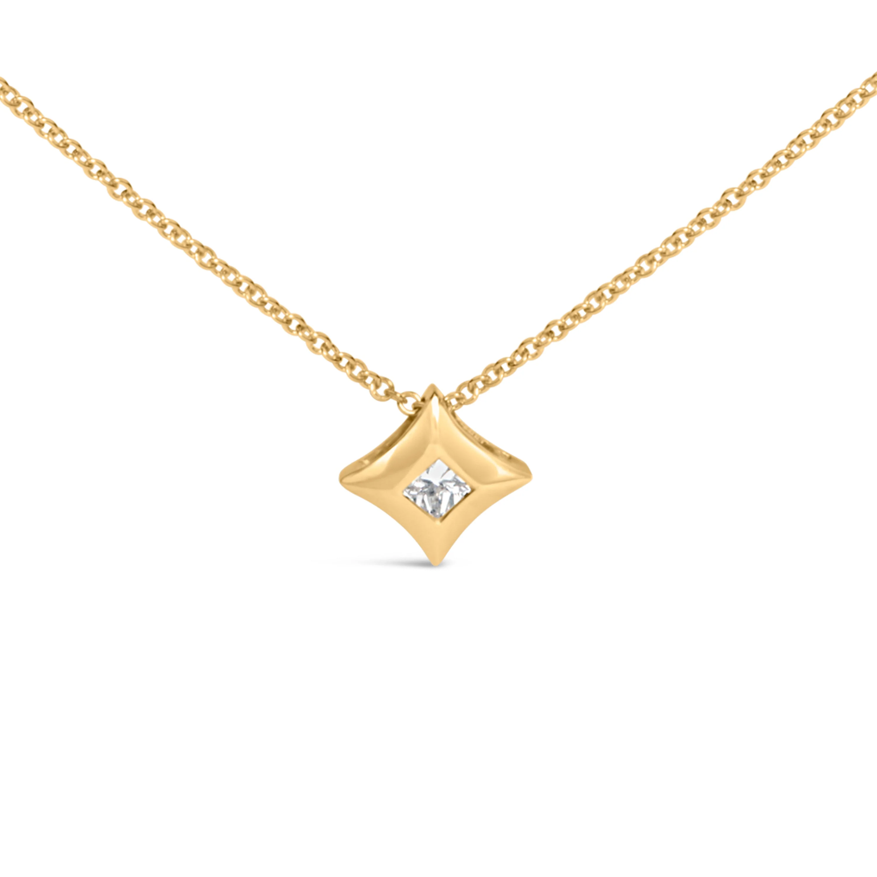 10K Yellow Gold 1/5 Cttw Bezel Set Princess Diamond Kite Shaped Solitaire Pendent Necklace - Image 9