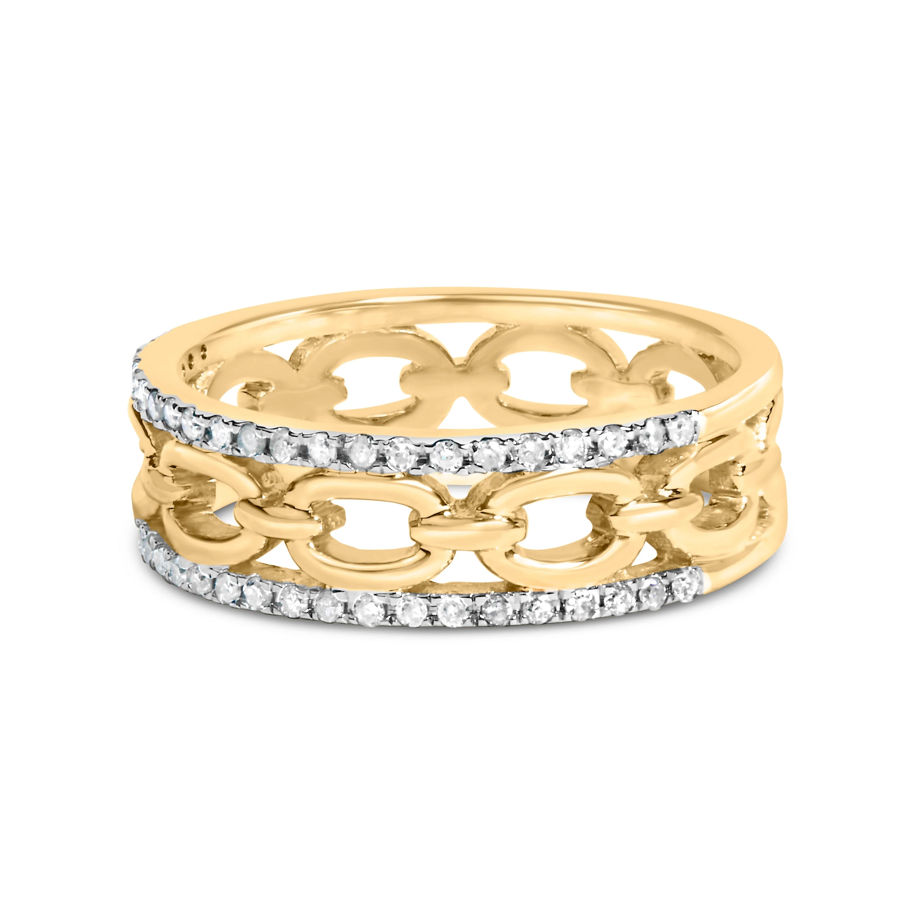 10K Yellow Gold 1/5 Cttw Diamond Two Row Cuban Link Ring (I-J Color, I2-I3 Clarity) - Size 7 - Image 2