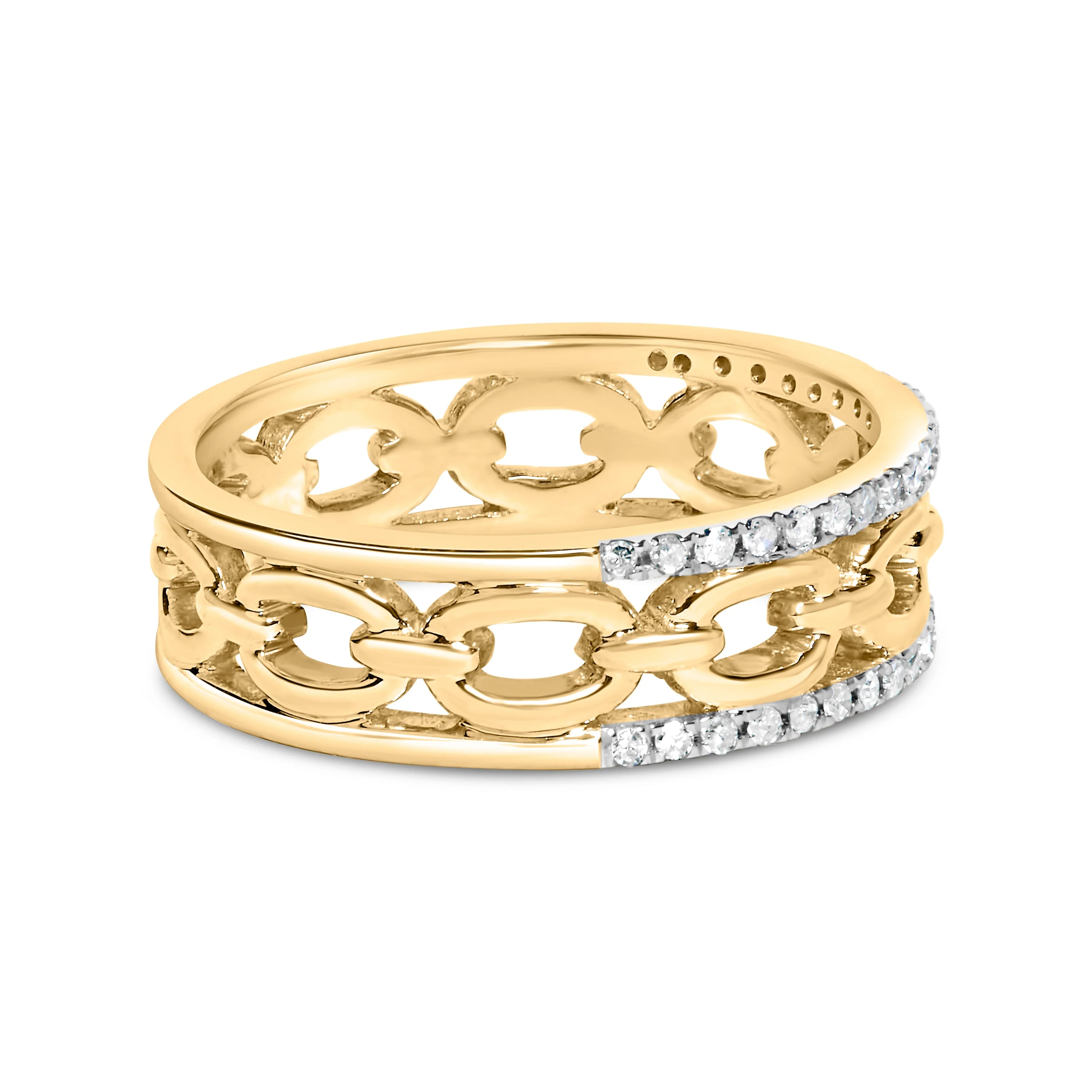 10K Yellow Gold 1/5 Cttw Diamond Two Row Cuban Link Ring (I-J Color, I2-I3 Clarity) - Size 7 - Image 3