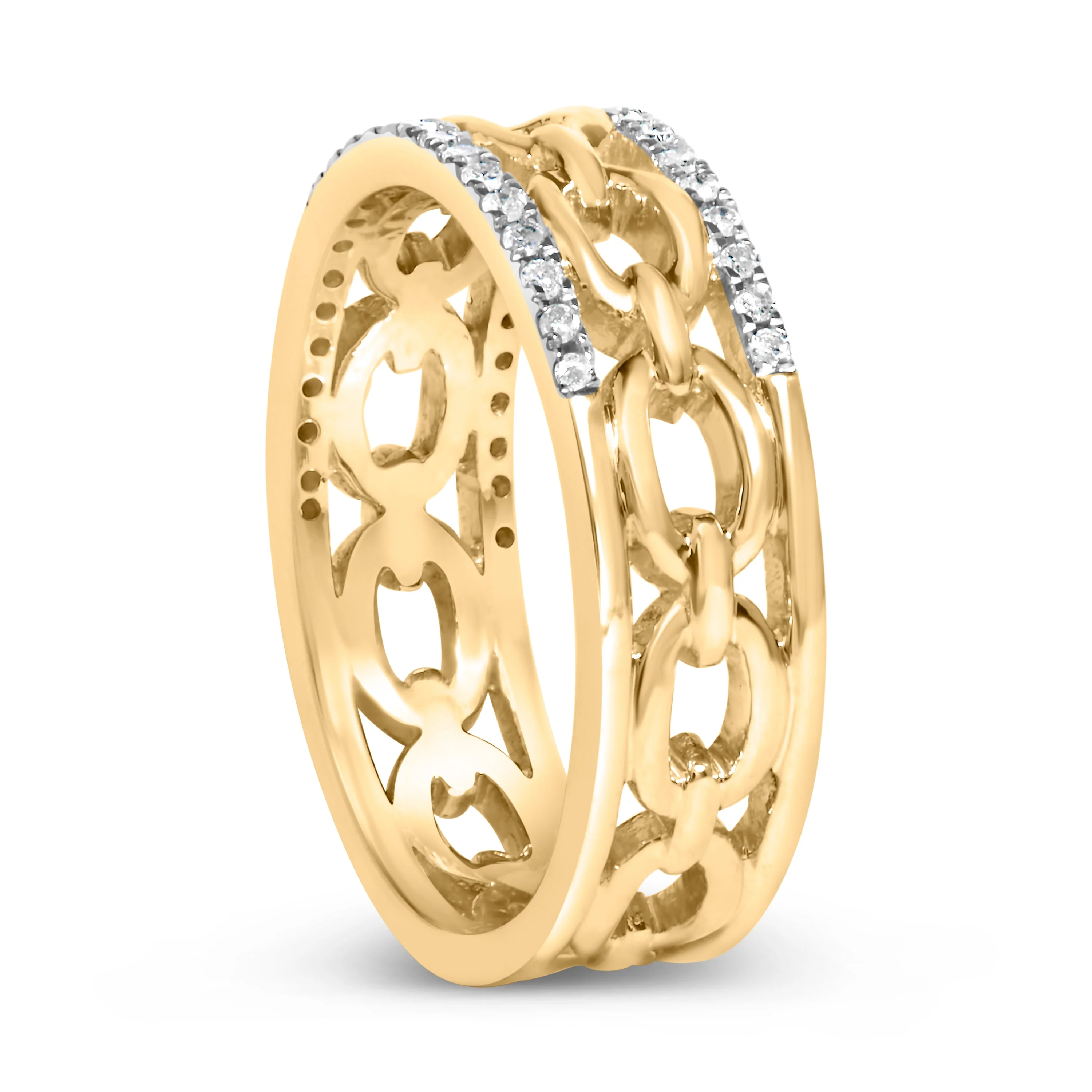 10K Yellow Gold 1/5 Cttw Diamond Two Row Cuban Link Ring (I-J Color, I2-I3 Clarity) - Size 7 - Image 4