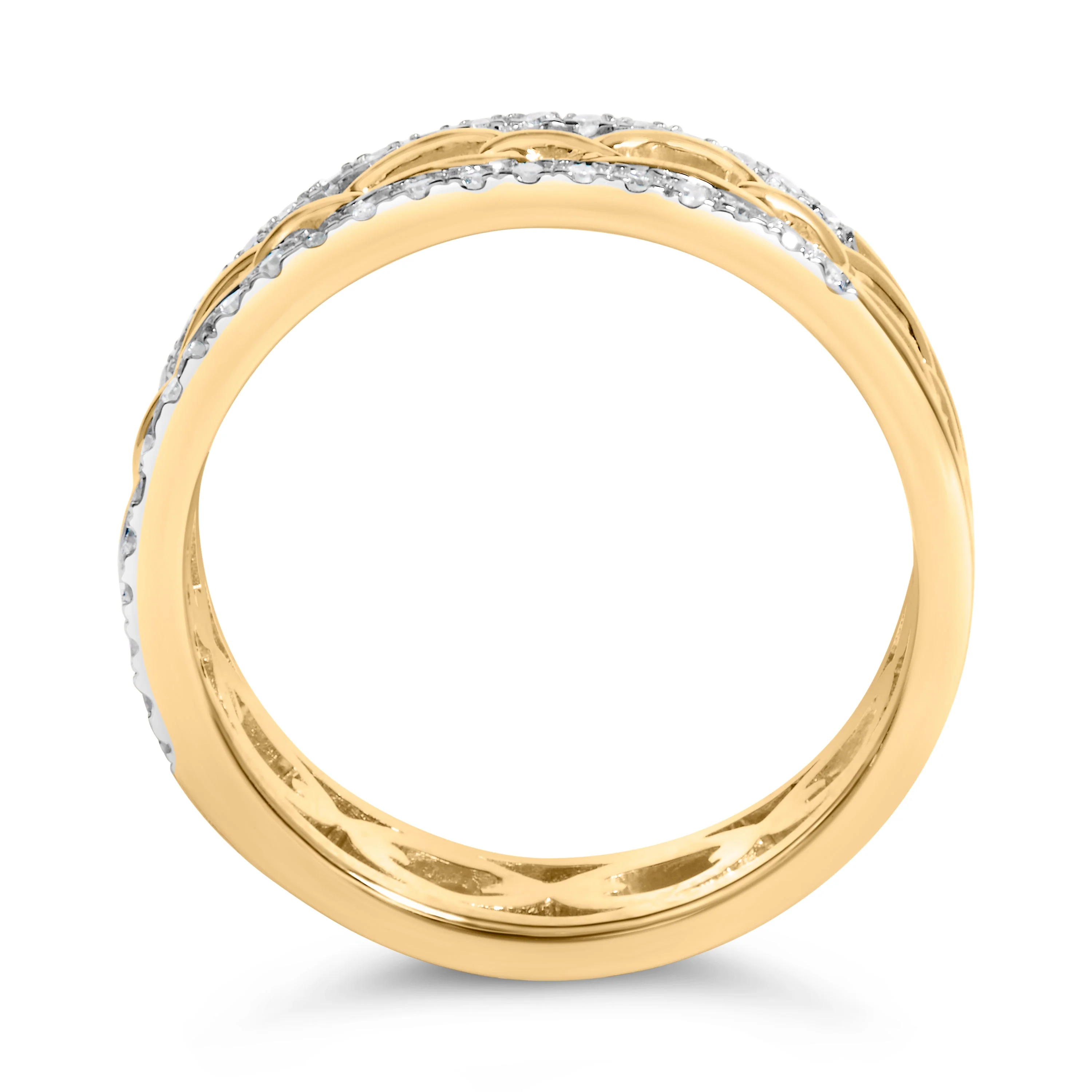 10K Yellow Gold 1/5 Cttw Diamond Two Row Cuban Link Ring (I-J Color, I2-I3 Clarity) - Size 7 - Image 5
