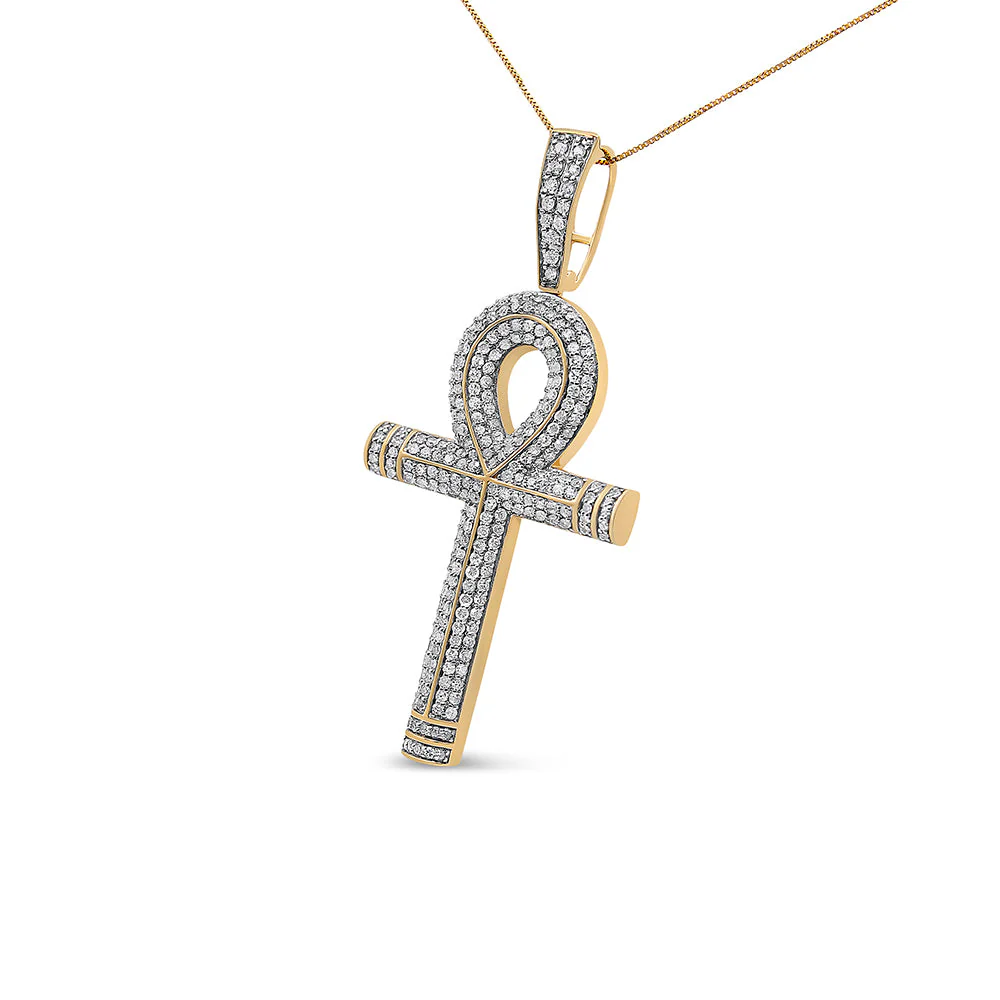 10K Yellow Gold 1 7/8 Cttw Round Diamond Ankh Cross Pendant Necklace for Men (H-I Color, SI1-SI2 Clarity) - NO CHAIN INCLUDED - Image 2