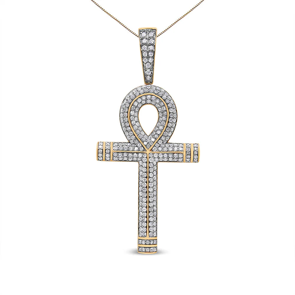10K Yellow Gold 1 7/8 Cttw Round Diamond Ankh Cross Pendant Necklace for Men (H-I Color, SI1-SI2 Clarity) - NO CHAIN INCLUDED - Image 3