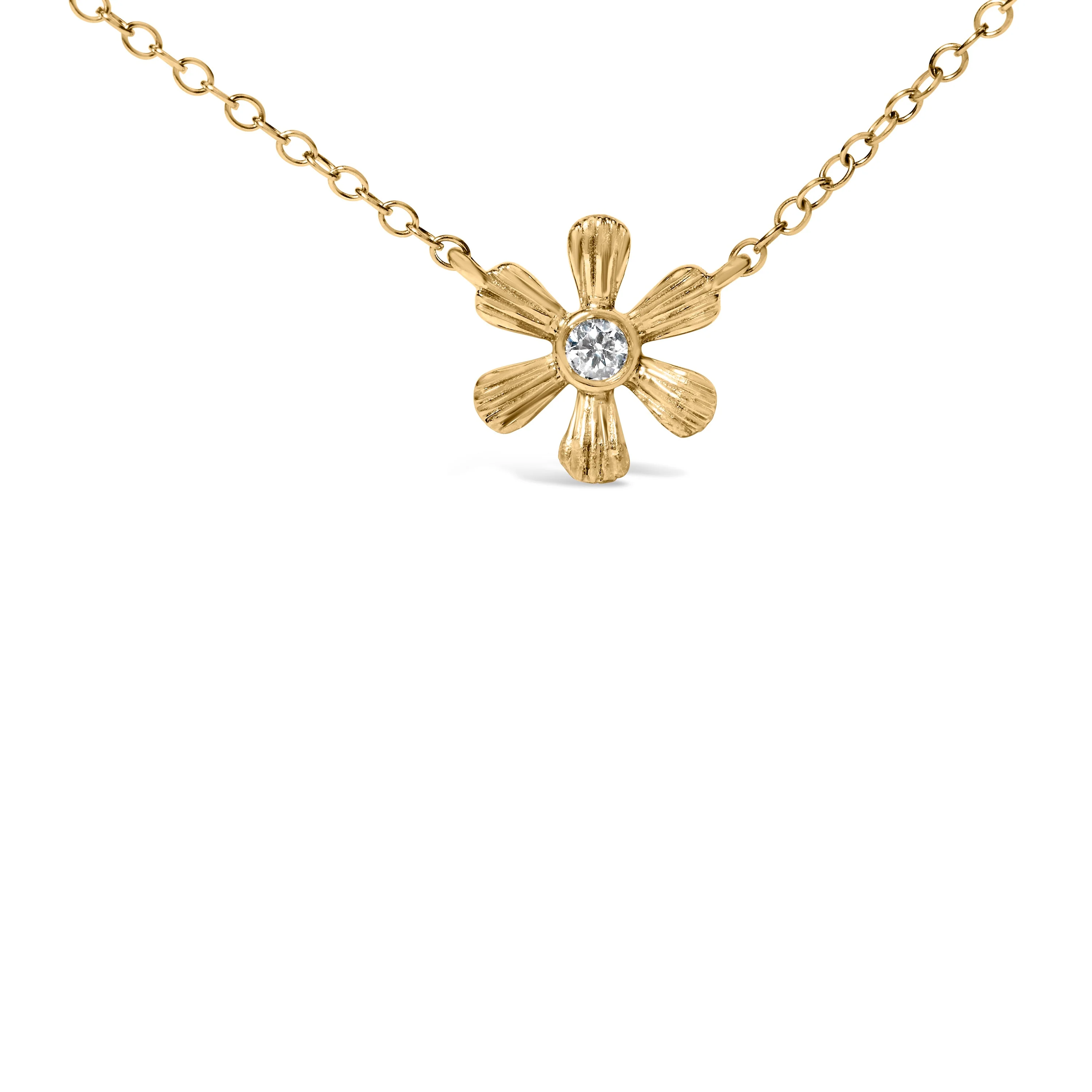10K Yellow Gold 1/8 Cttw Diamond Floral Station Chain Necklace (I-J Color, I1-I2 Clarity) - Image 2