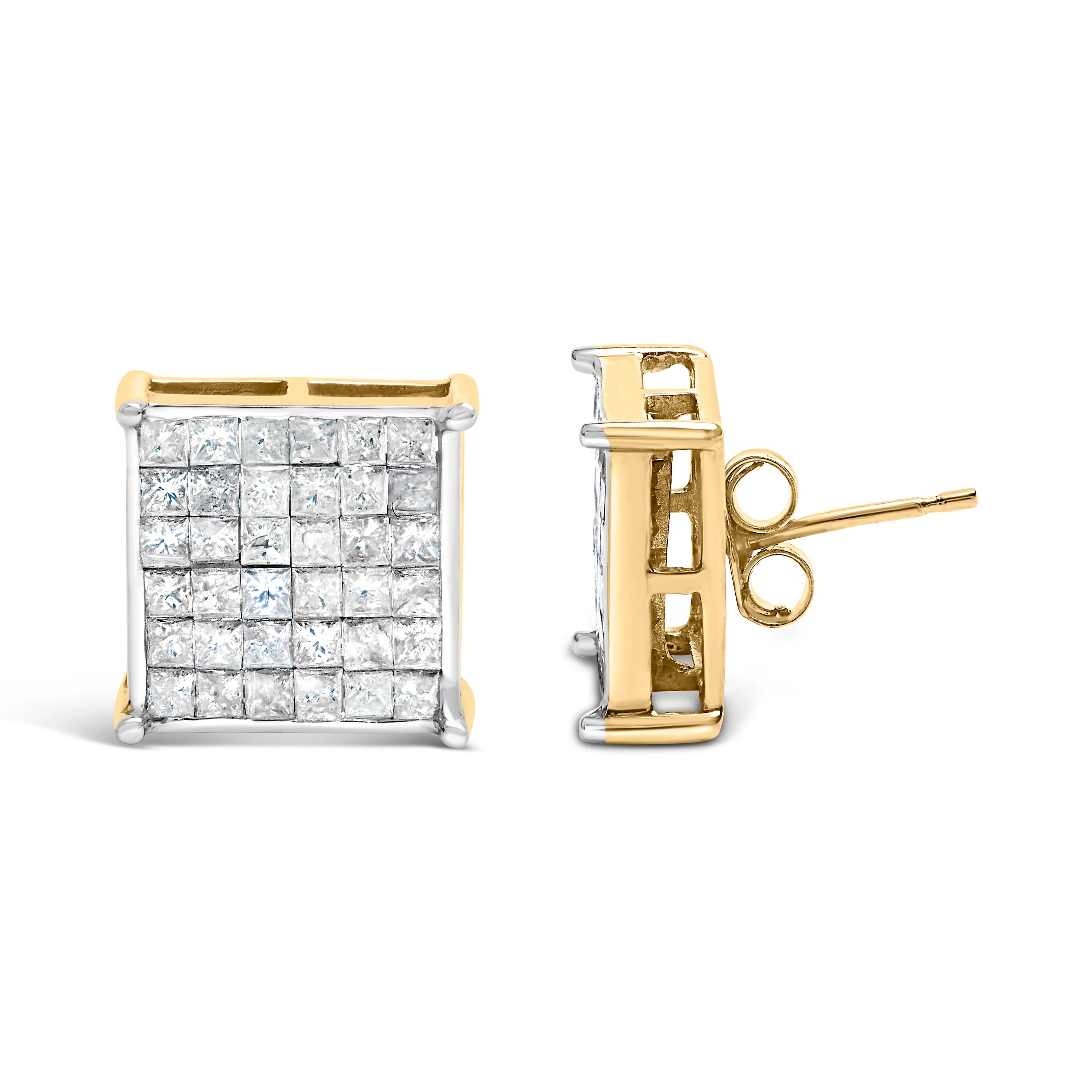 10K Yellow Gold 2.0 Cttw Invisible-Set Princess-Cut Diamond Stud Earrings - Image 7