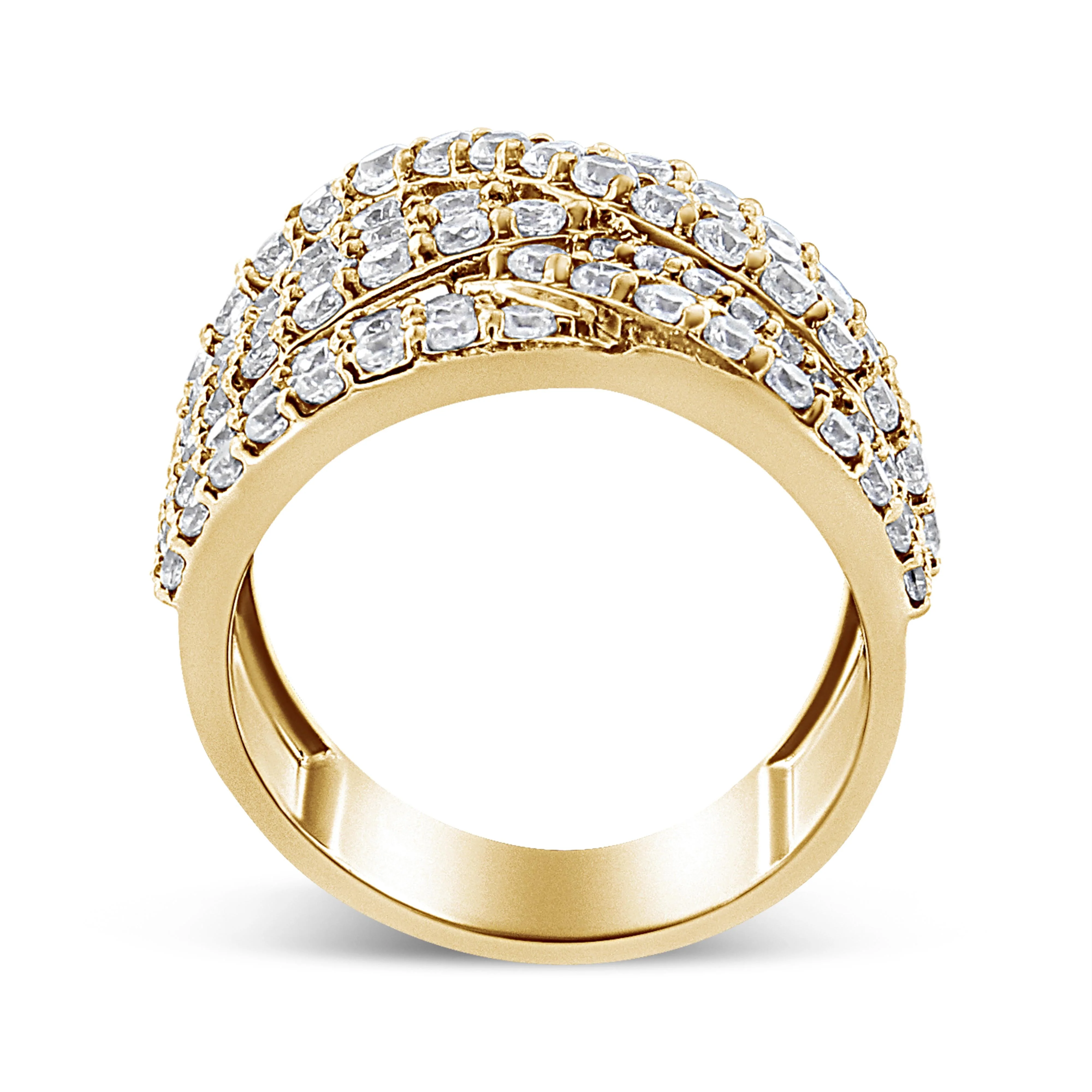 10K Yellow Gold 3.0 Cttw Diamond Eight-Row Bypass Crossover Statement Band Ring (H-I Color, I2-I3 Clarity) - Size 7 - Image 4
